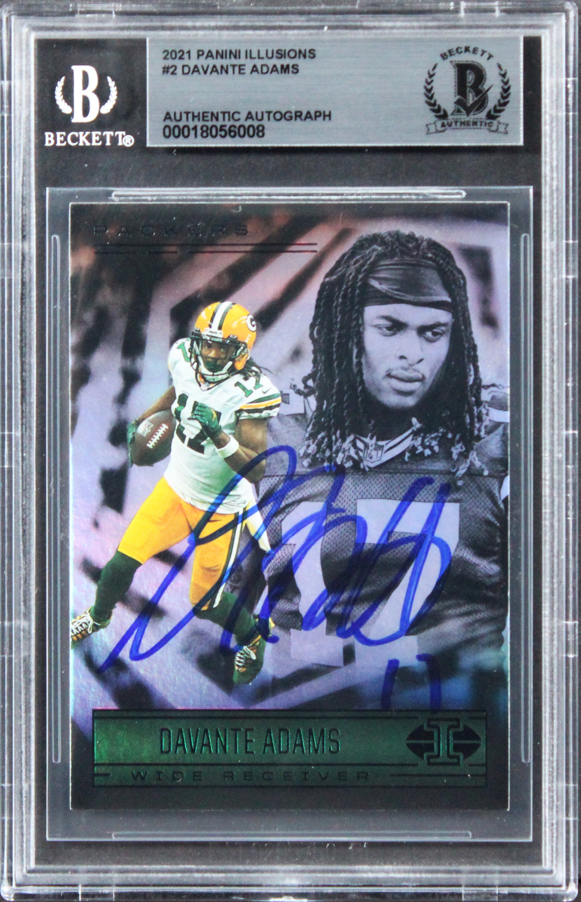 Packers Davante Adams Authentic Signed 2021 Panini Illusions #2 Card BAS Slabbed