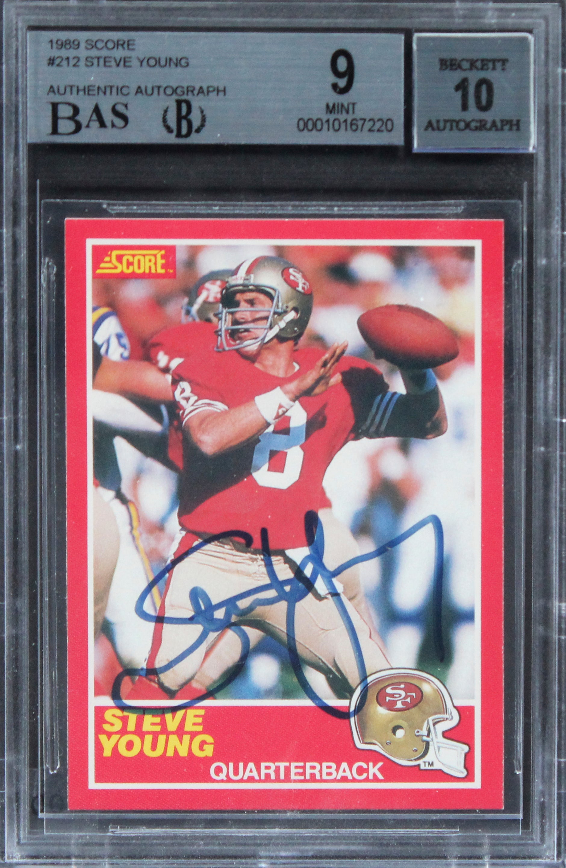 49ers Steve Young Authentic Signed 1989 Score #212 Card 9 Auto 10 BAS Slabbed