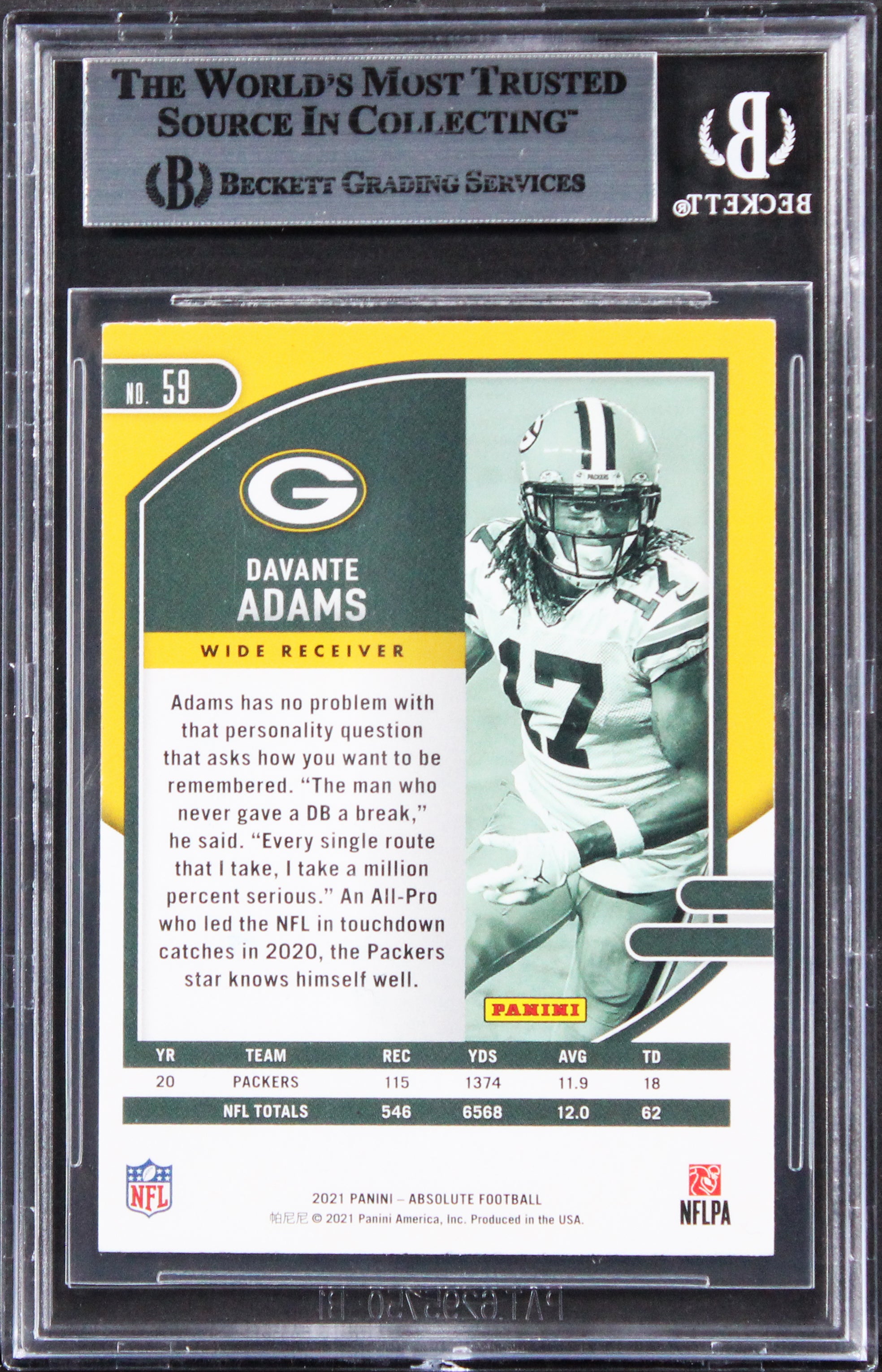 Packers Davante Adams Authentic Signed 2021 Absolute #59 Card BAS Slabbed