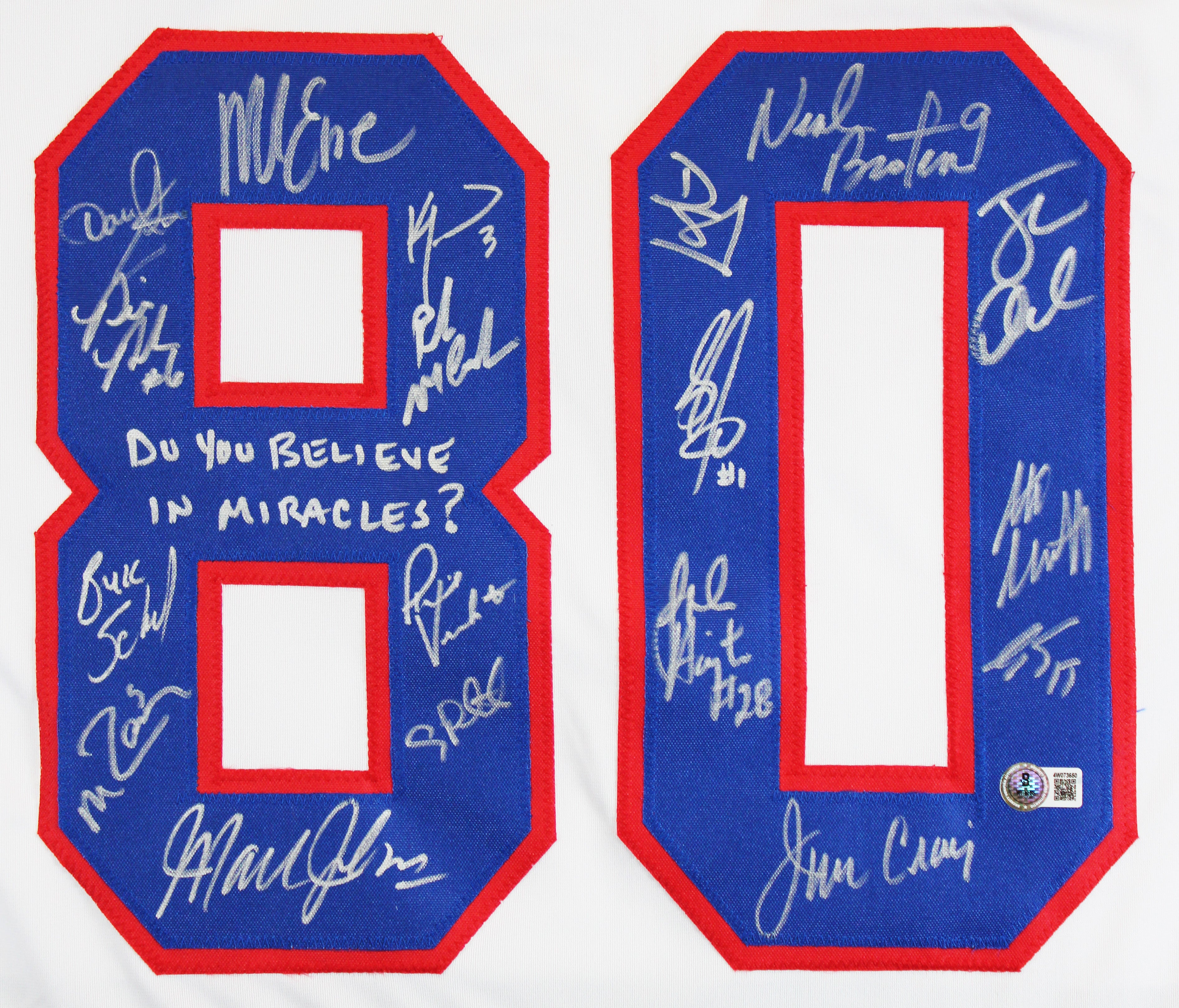 1980 USA Hockey 18 Autos Craig, Eruzione, Broten Signed White Jersey BAS Witness