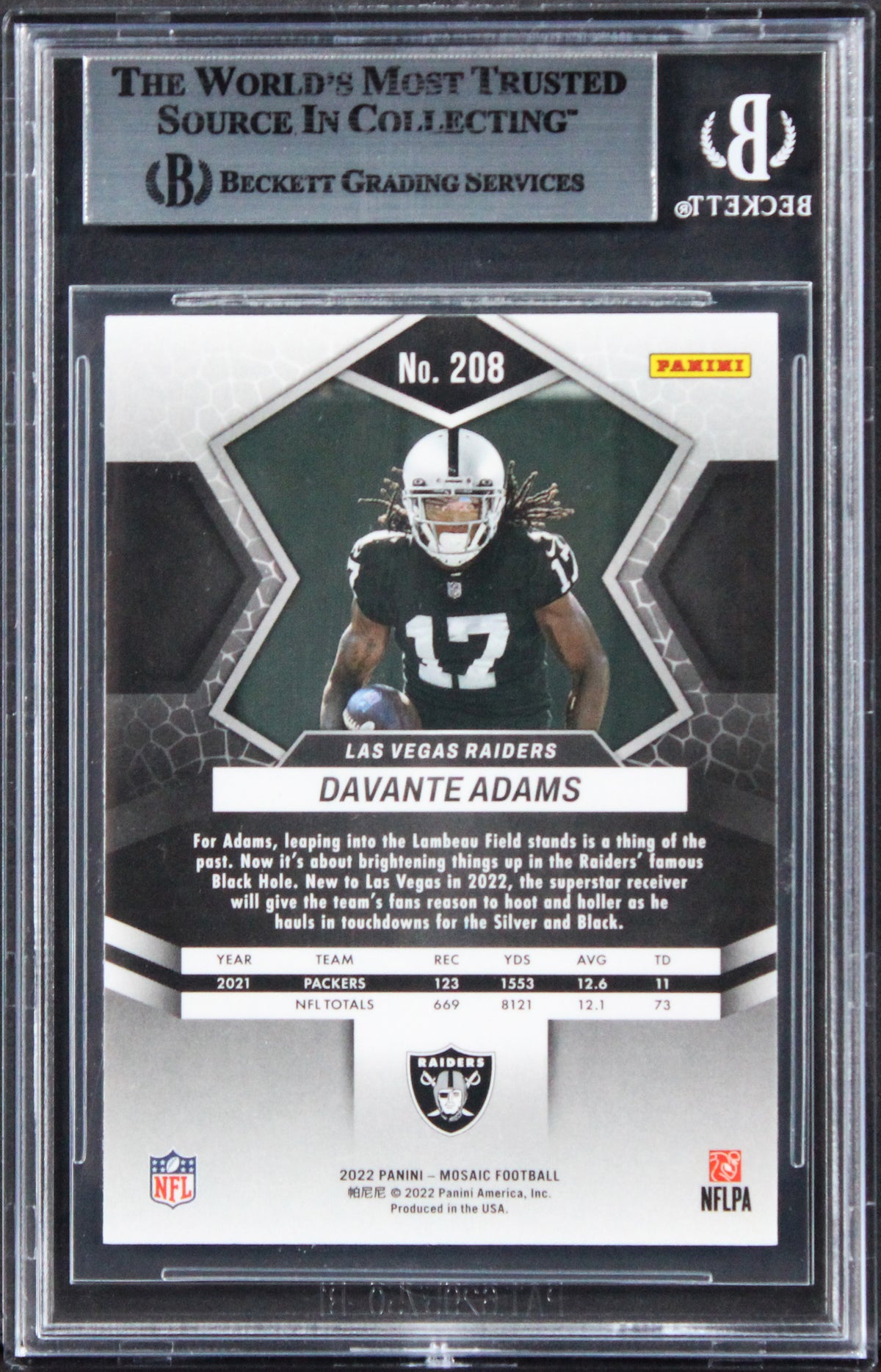 Raiders Davante Adams Authentic Signed 2022 Panini Mosaic #208 Card BAS Slabbed