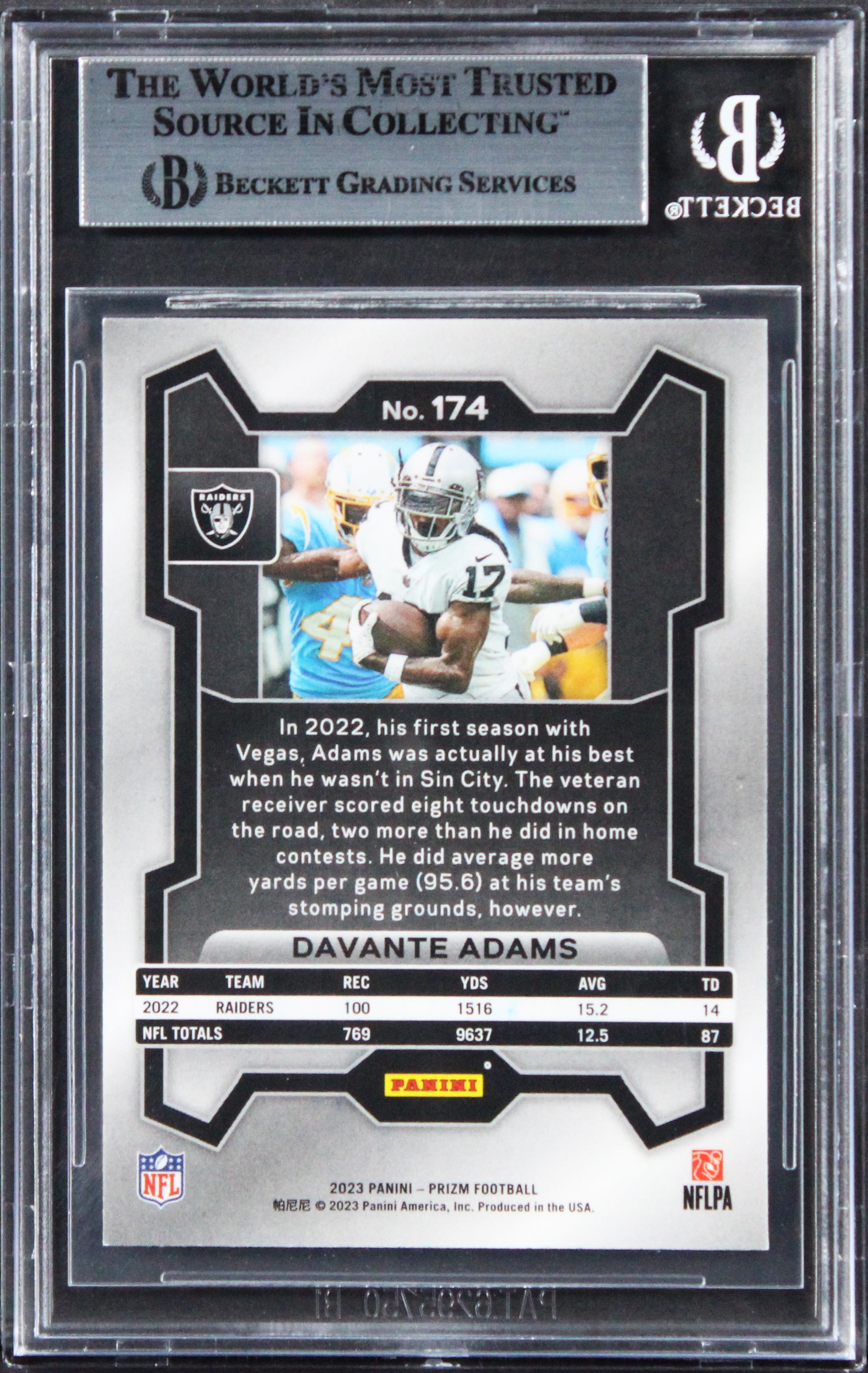 Raiders Davante Adams Authentic Signed 2023 Panini Prizm #174 Card BAS Slabbed