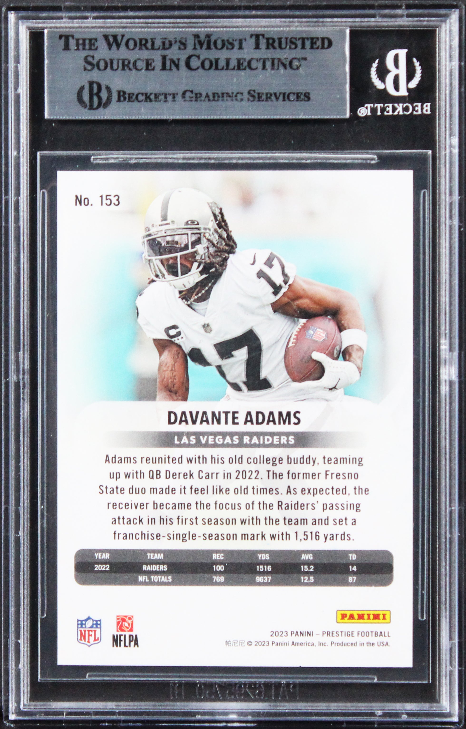 Davante Adams Signed 2023 Prestige Xtra Points Gold #153 21/75 Card BAS Slabbed