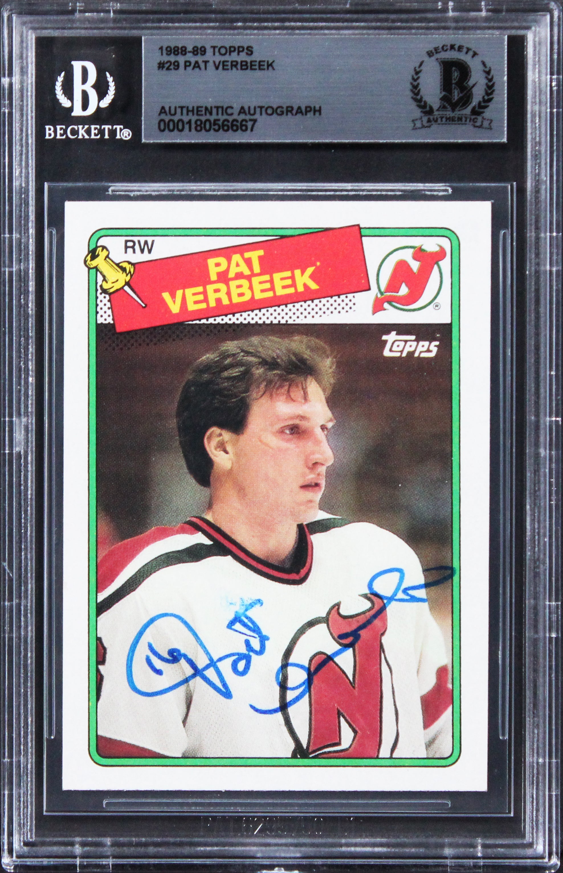 Devils Pat Verbeek Authentic Signed 1988 Topps #29 Card BAS Slabbed 1