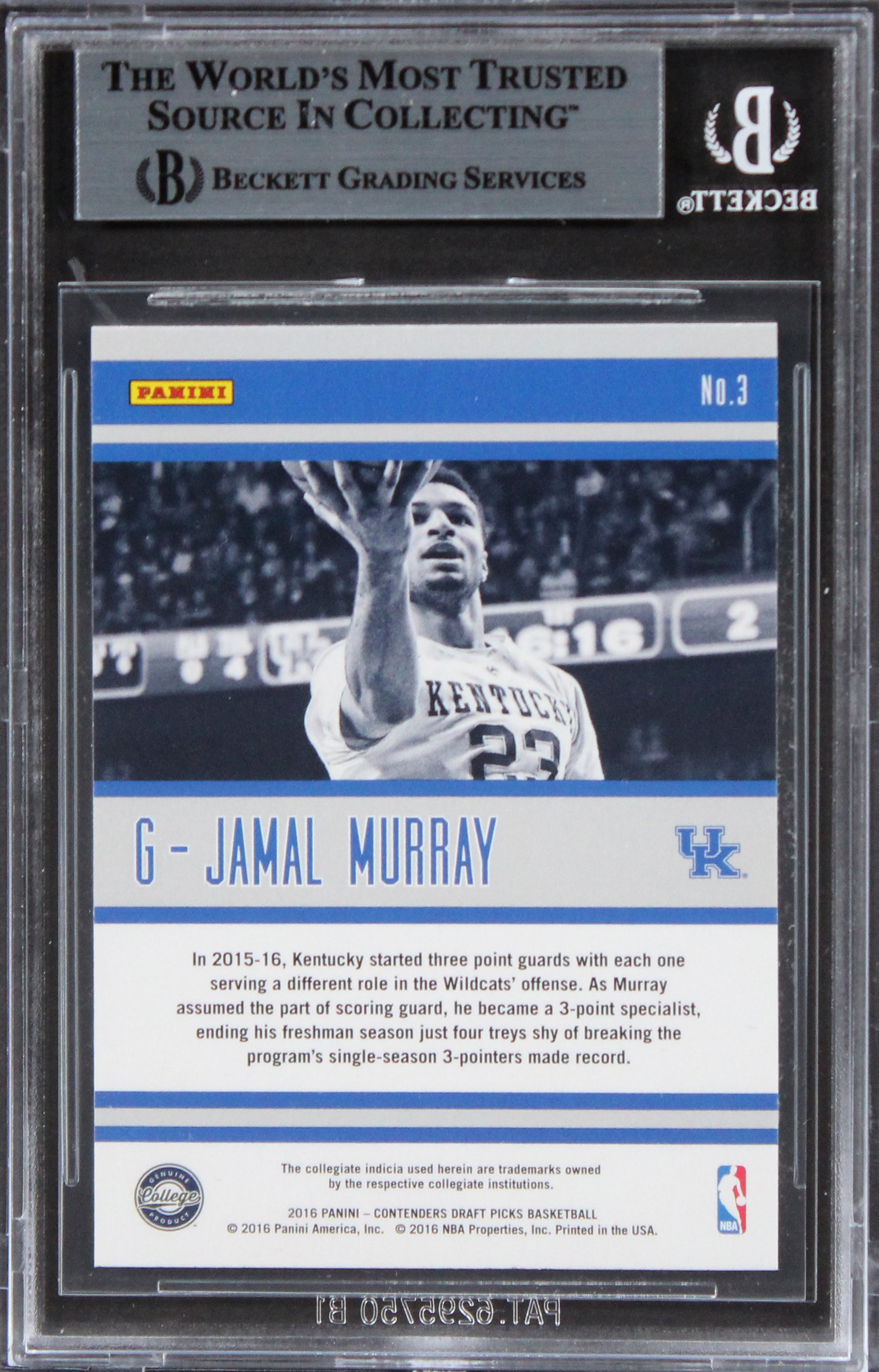 Kentucky Jamal Murray Signed 2016 Contenders Draft Picks SC #3 Card BAS Slab