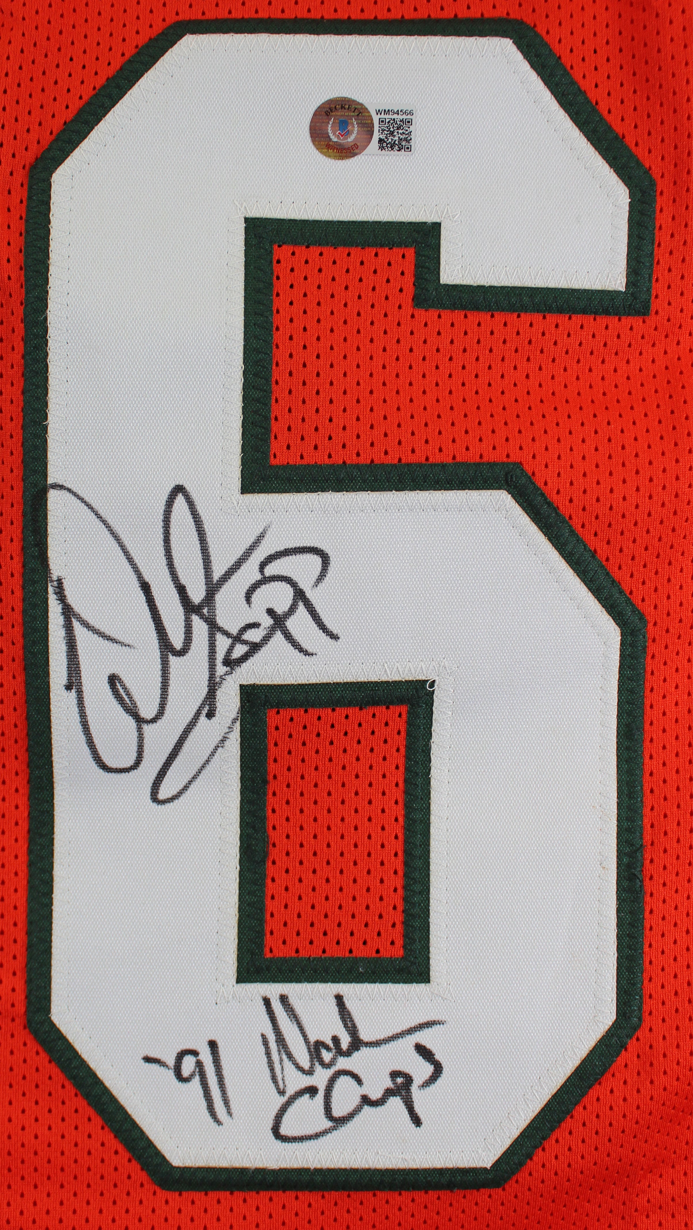 Miami Warren Sapp "91 Ntnl Champs" Signed Orange Pro Style Framed Jersey BAS Wit