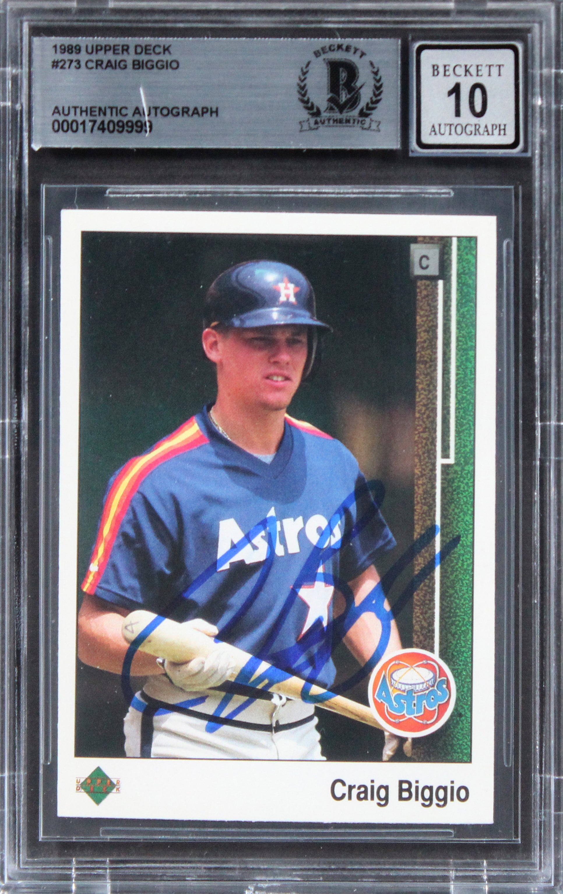 Astros Craig Biggio Signed 1989 Upper Deck #273 Card Auto 10! BAS Slabbed