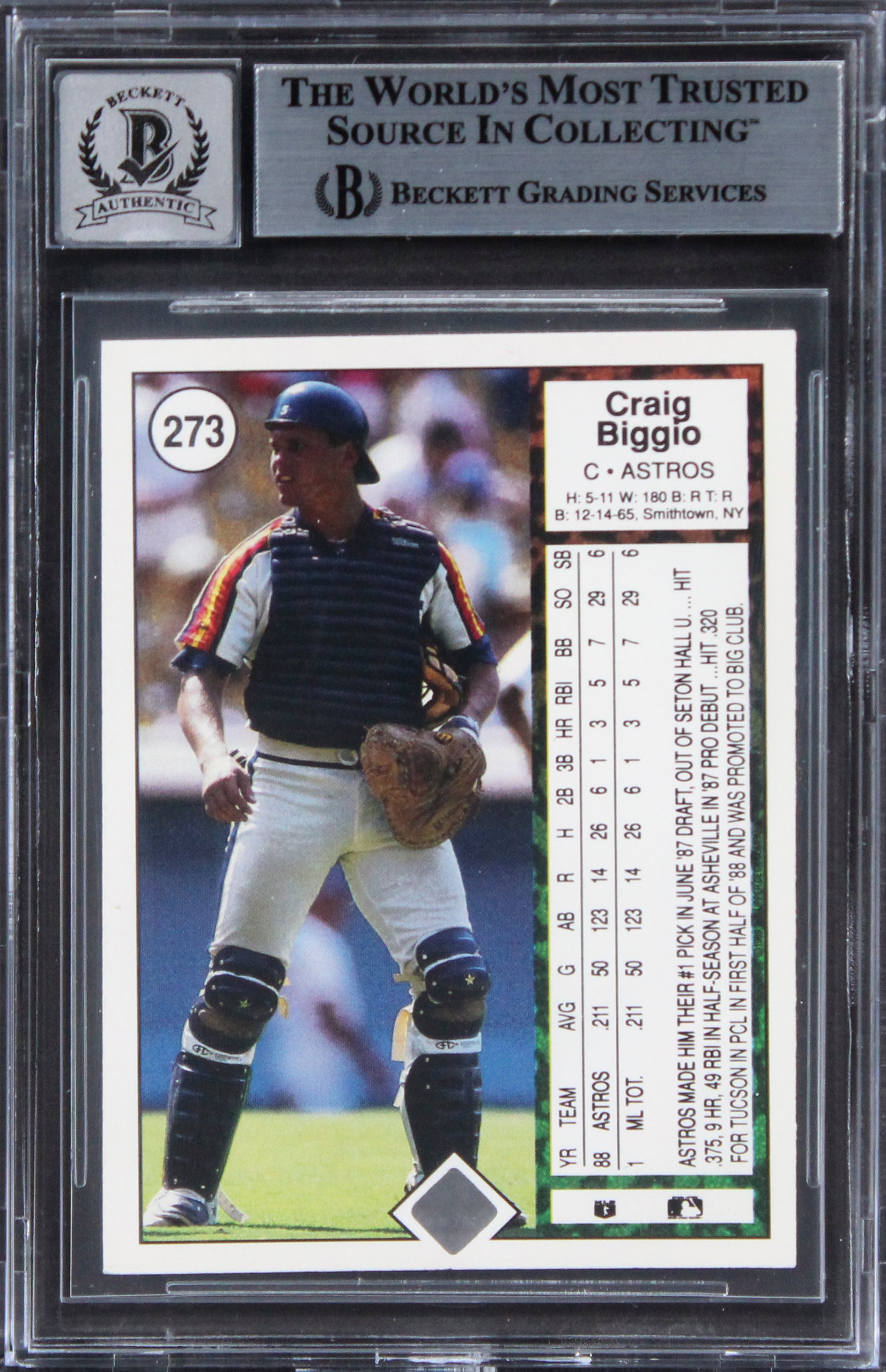 Astros Craig Biggio Signed 1989 Upper Deck #273 Card Auto 10! BAS Slabbed