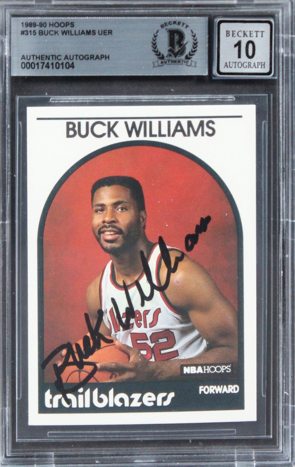 Blazers Buck Williams Authentic Signed 1989 Hoops #315 Card Auto 10 BAS Slabbed