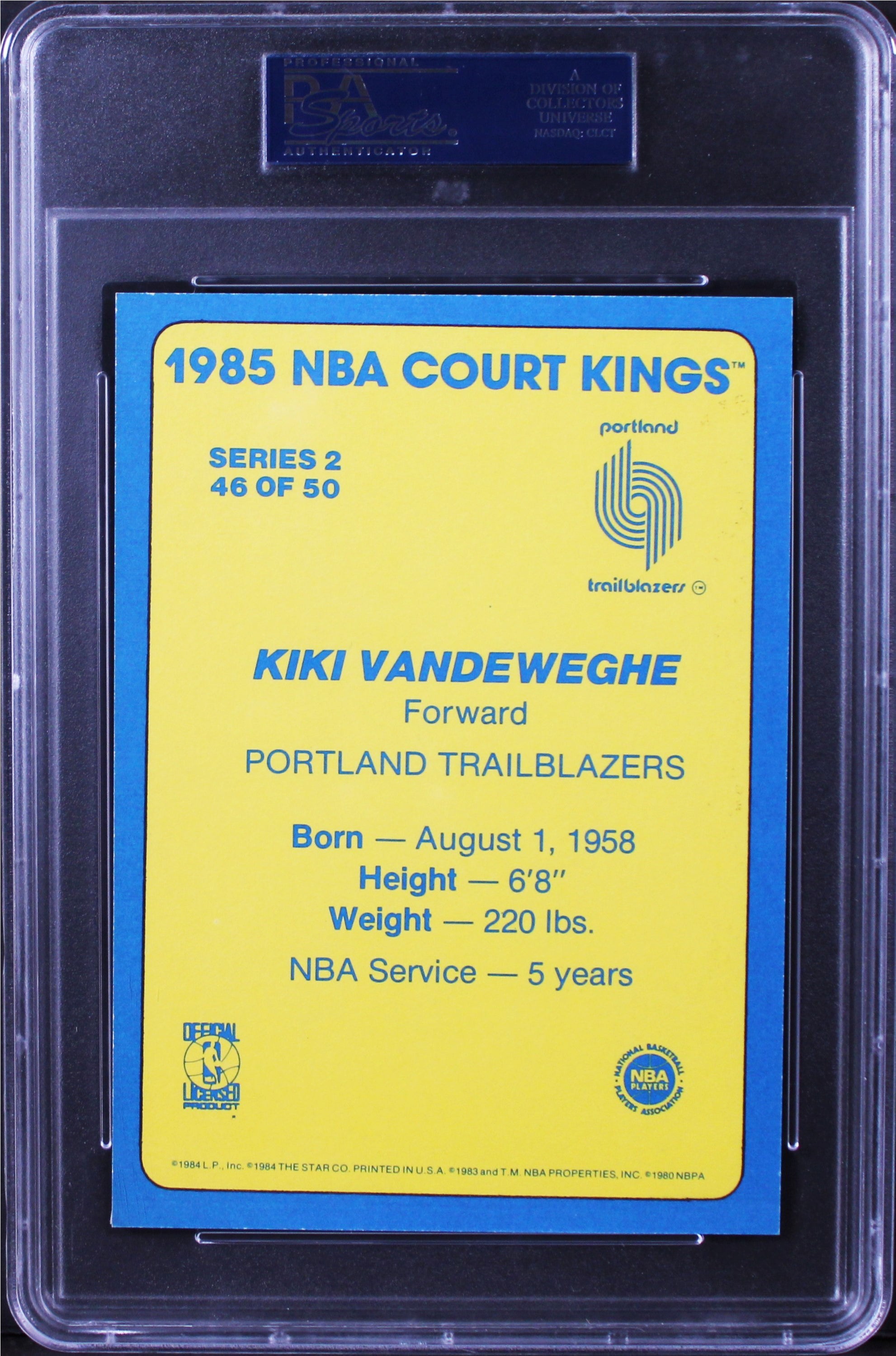 Blazers Kiki Vandeweghe Signed 5x7 1985 Star NBA Court Kings #46 Card PSA Slab