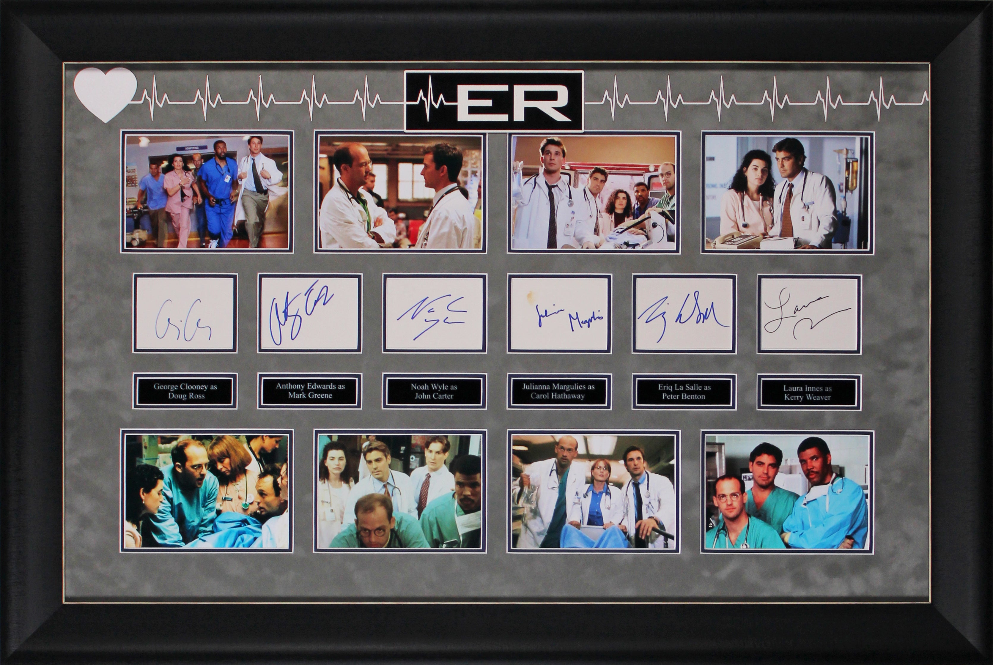 ER  (6) Clooney, Wyle, Edwards, Margulies +2 Signed Framed Display BAS #AD04873