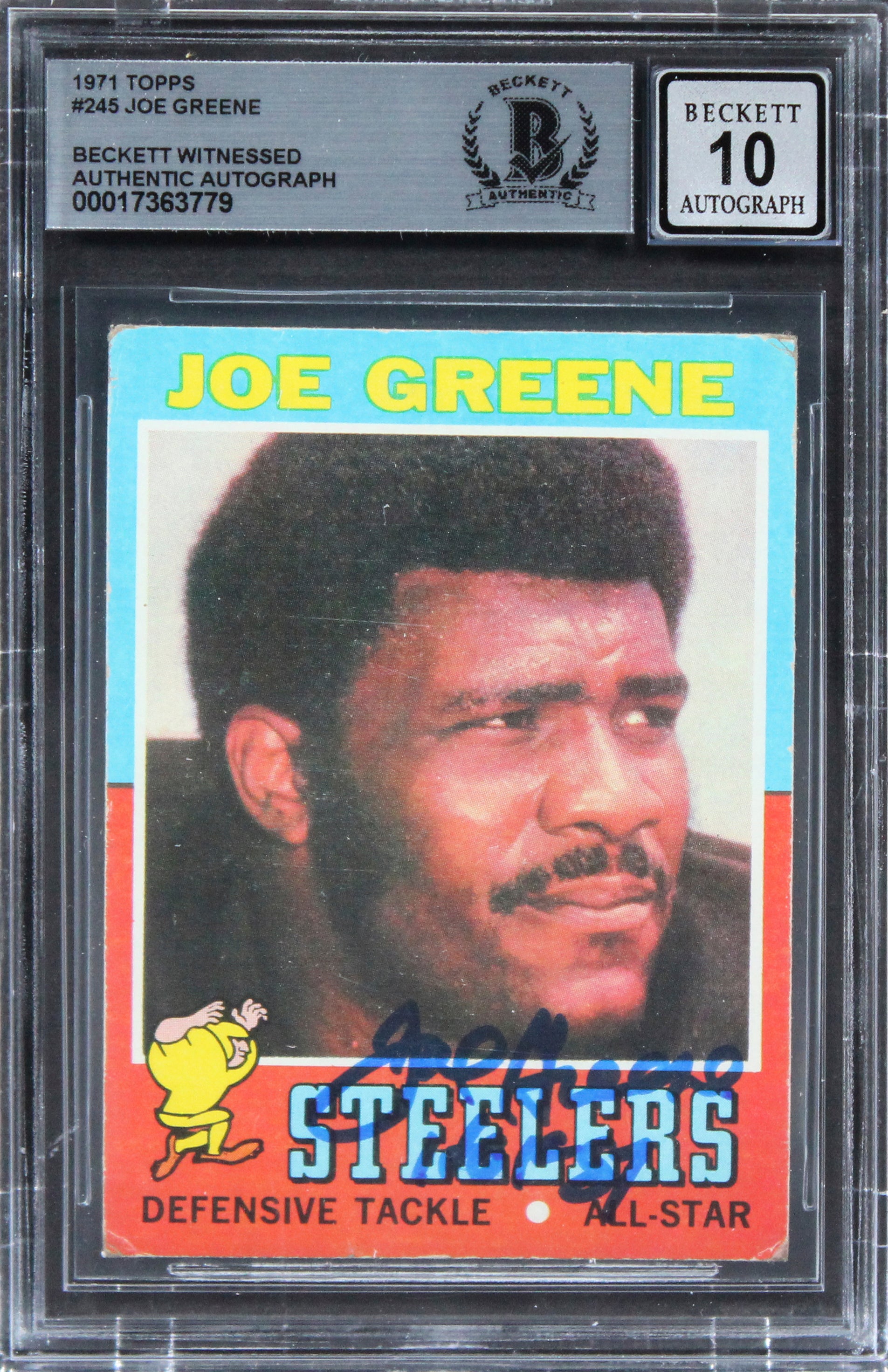 Steelers Joe Greene Authentic Signed 1971 Topps #245 Card Auto 10 BAS Slab 13