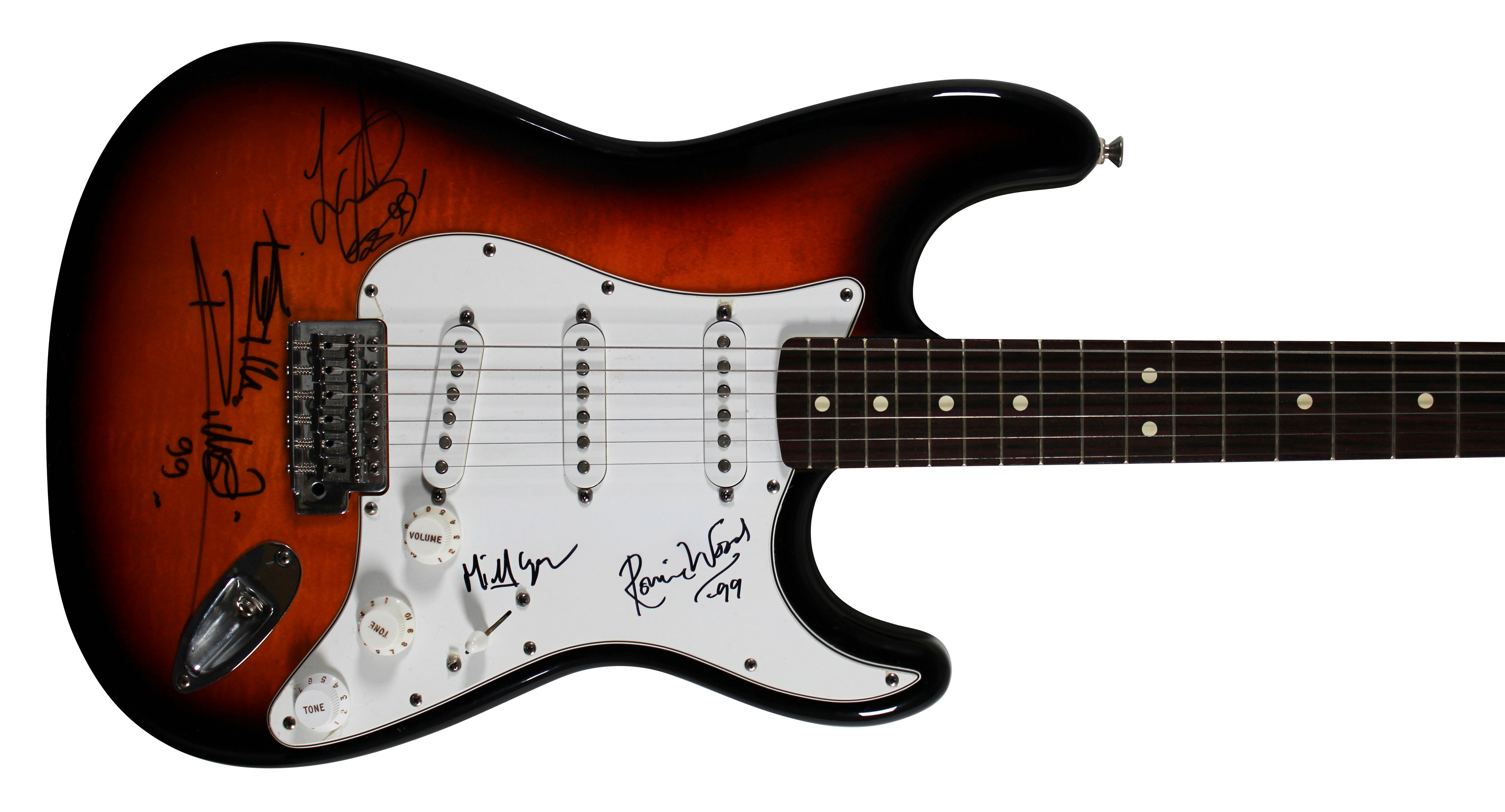 Rolling Stones (4) Jagger, Richards, Wood & Watts  Signed Fender Guitar BAS LOA