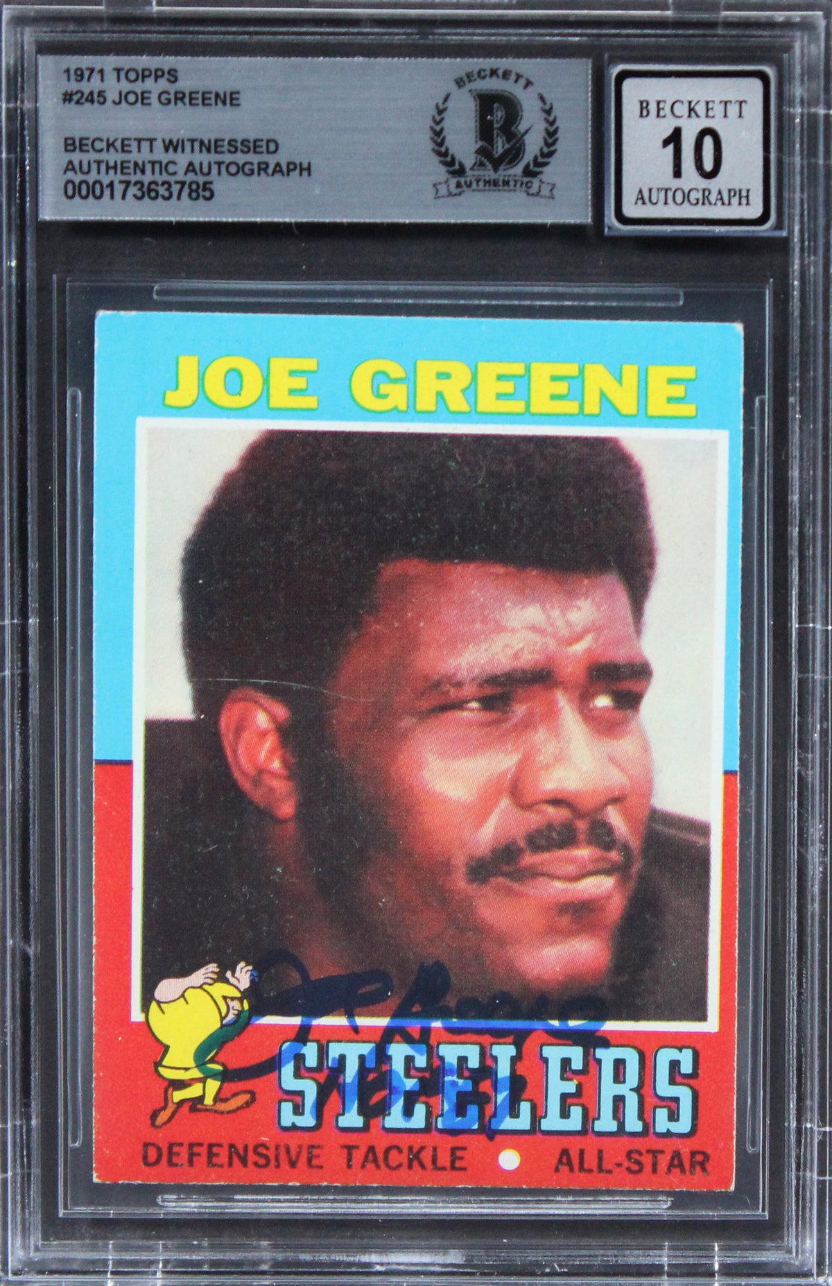 Steelers Joe Greene Authentic Signed 1971 Topps #245 Card Auto 10 BAS Slab 9