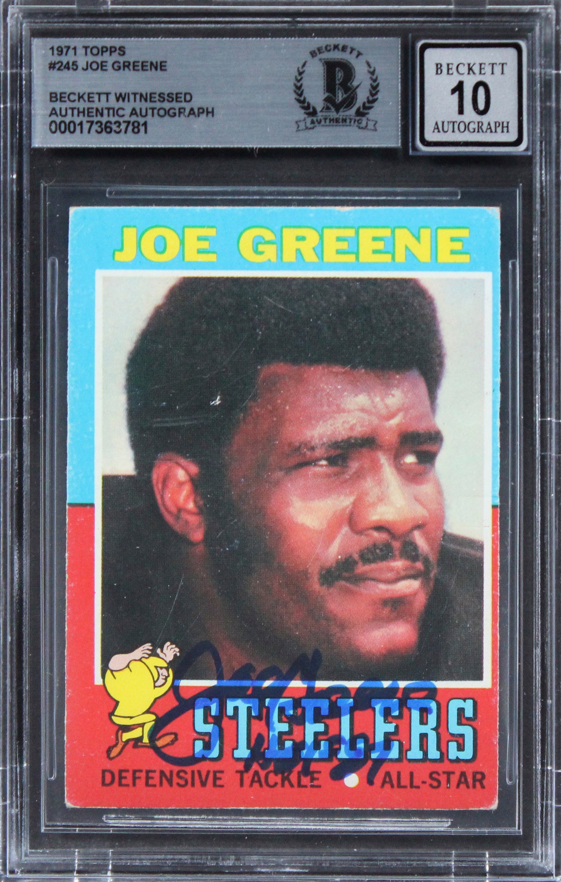 Steelers Joe Greene Authentic Signed 1971 Topps #245 Card Auto 10 BAS Slab 8