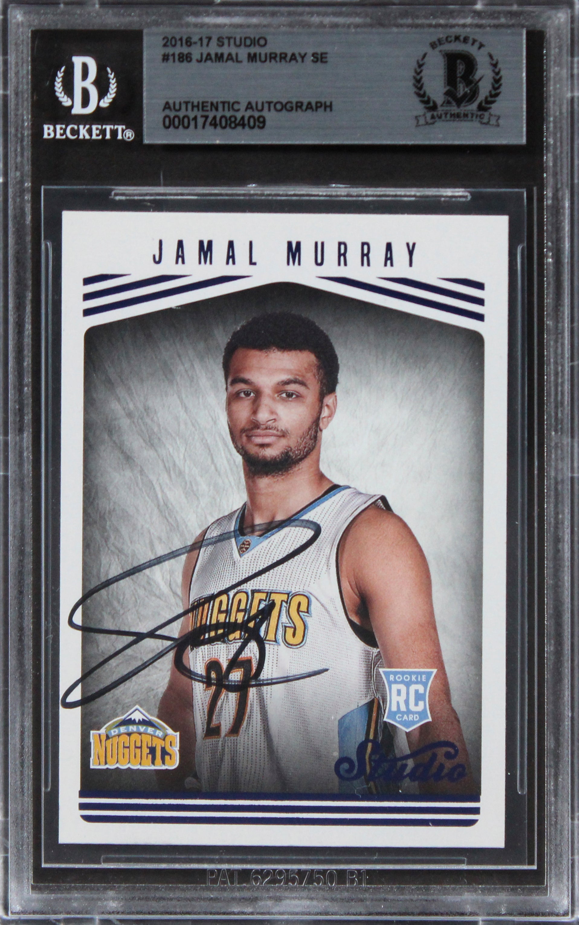 Nuggets Jamal Murray Authentic Signed 2016 Studio #186 Rookie Card BAS Slabbed