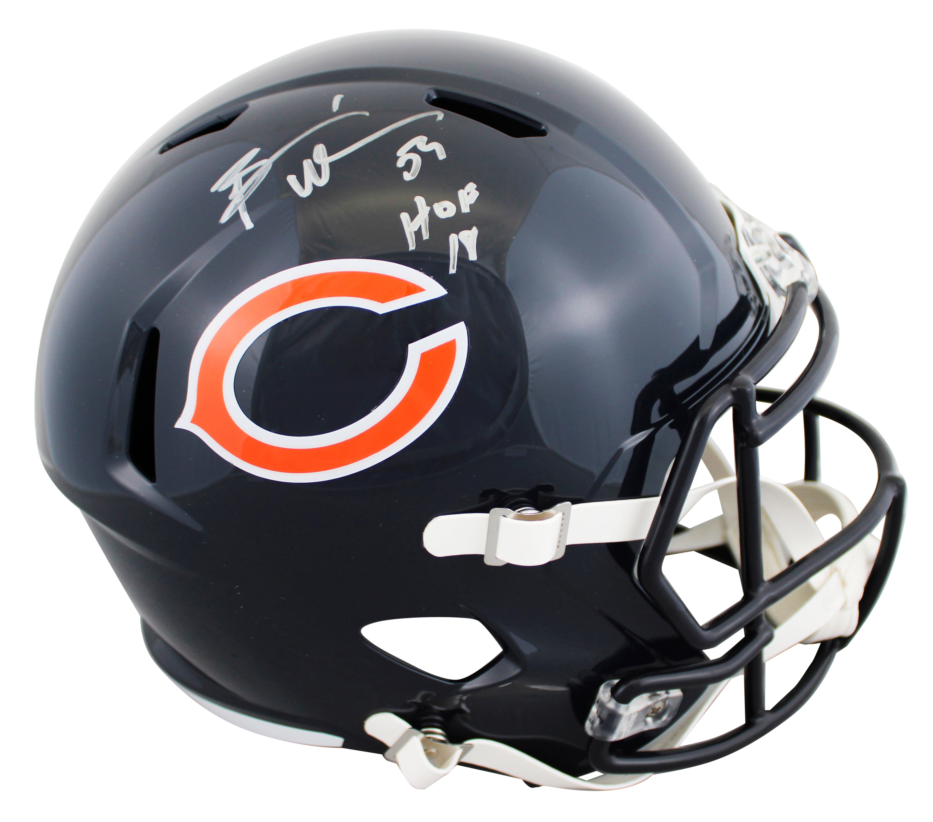 Bears Brian Urlacher "HOF 18" Signed Full Size Speed Rep Helmet W/ Case BAS W 2