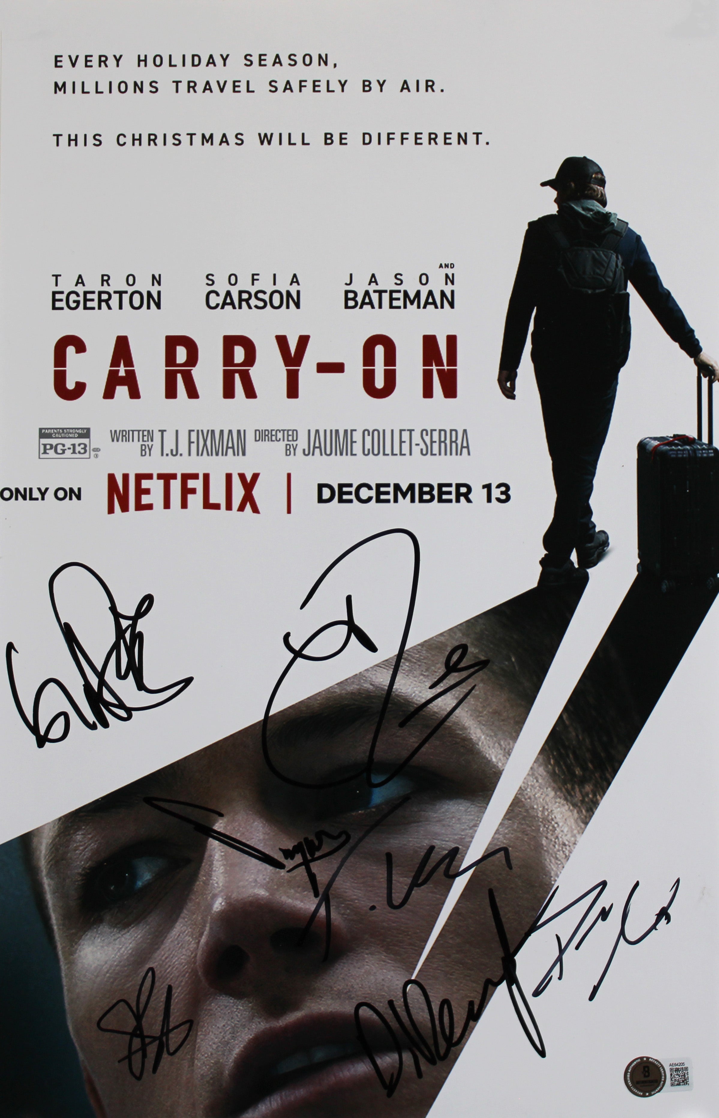 Carry-On (7) Egerton, Bateman, Norris, Rossi +3 Signed 11x17 Photo BAS #AE64205