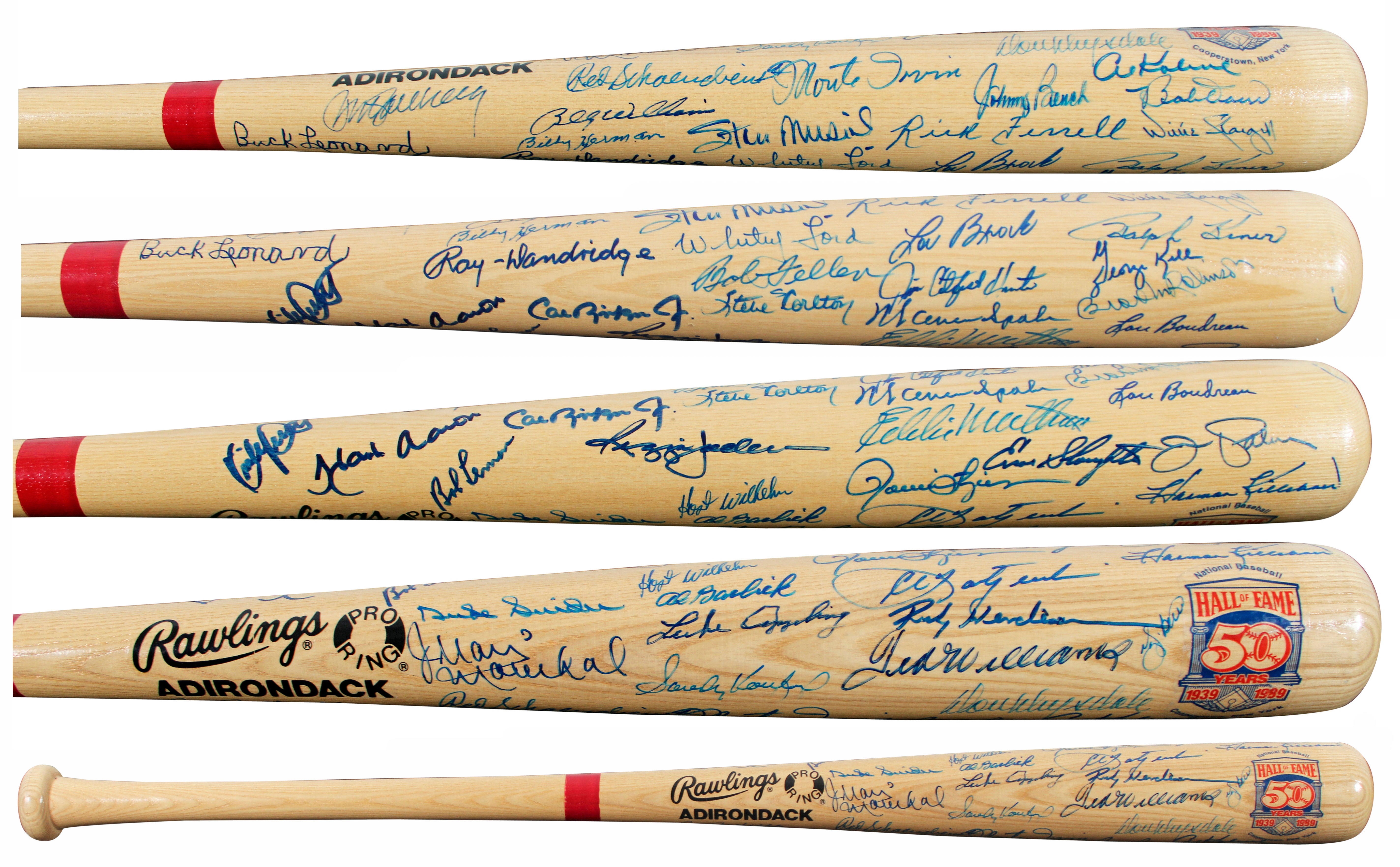 MLB HOF (49) Williams, Aaron, Koufax Signed Rawlings HOF Logo Baseball Bat PSA