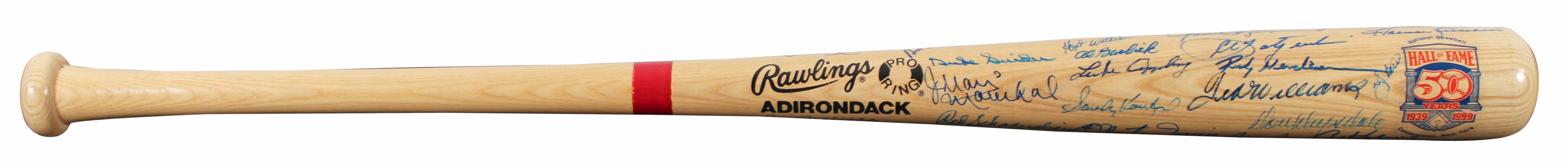 MLB HOF (49) Williams, Aaron, Koufax Signed Rawlings HOF Logo Baseball Bat PSA