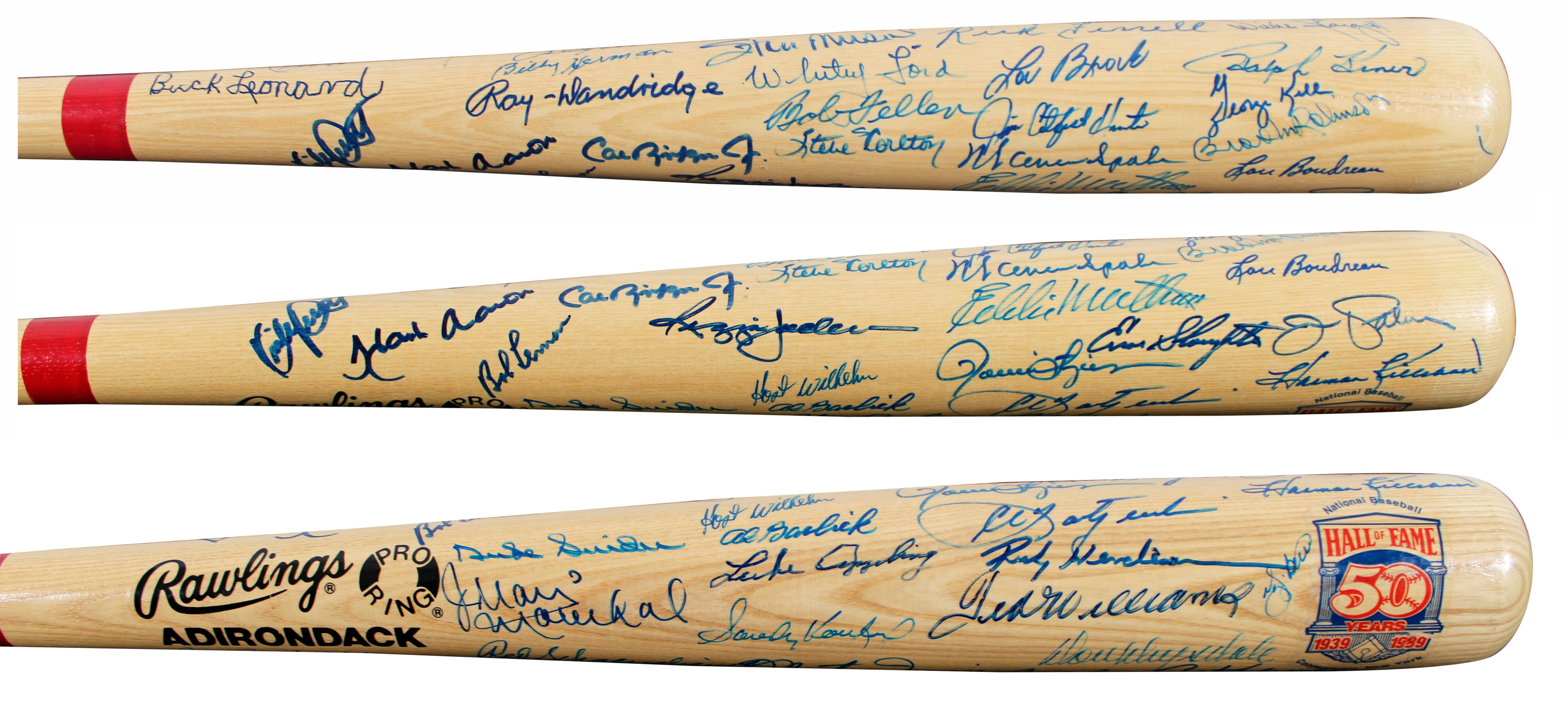 MLB HOF (49) Williams, Aaron, Koufax Signed Rawlings HOF Logo Baseball Bat PSA