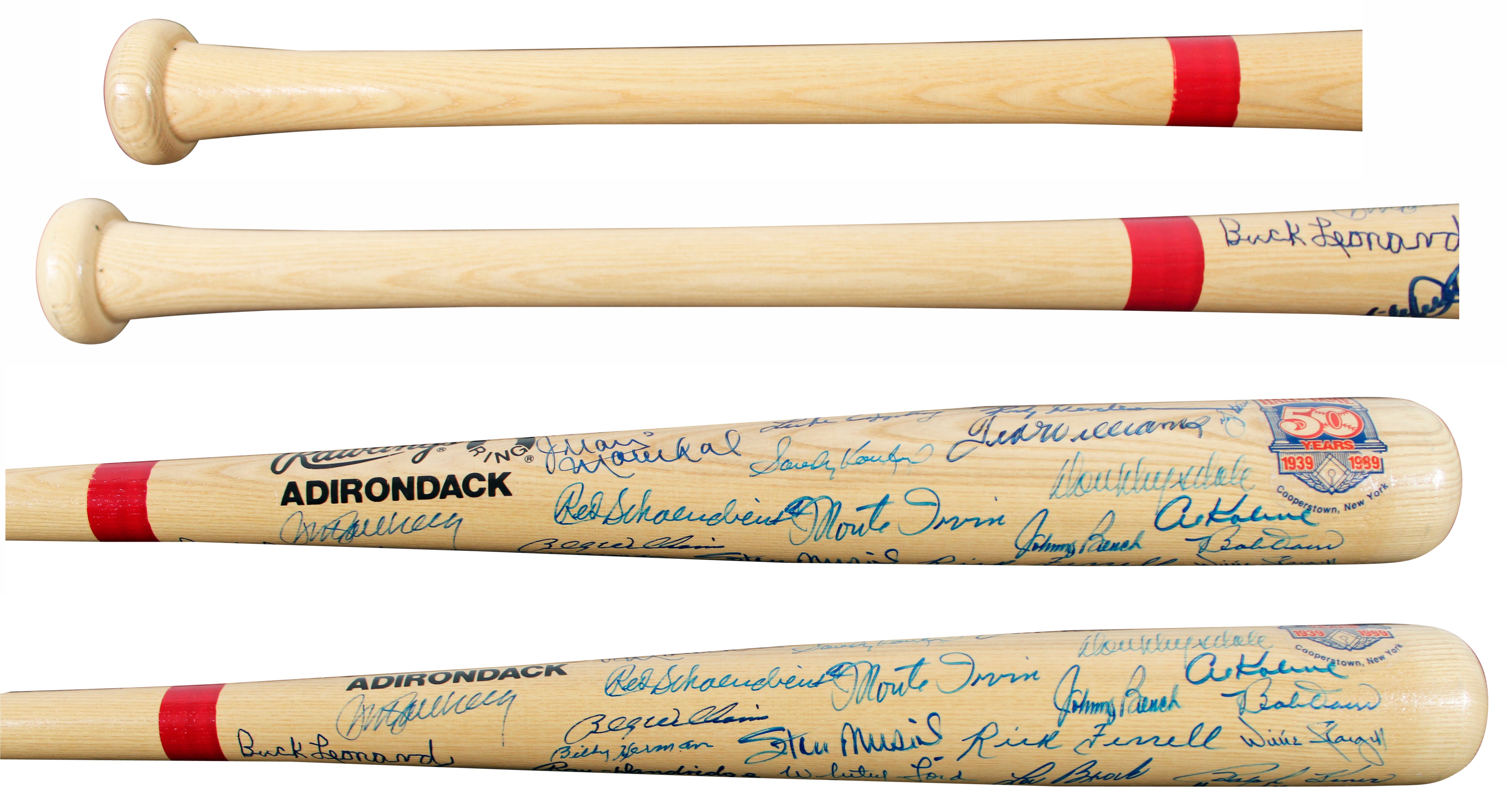 MLB HOF (49) Williams, Aaron, Koufax Signed Rawlings HOF Logo Baseball Bat PSA