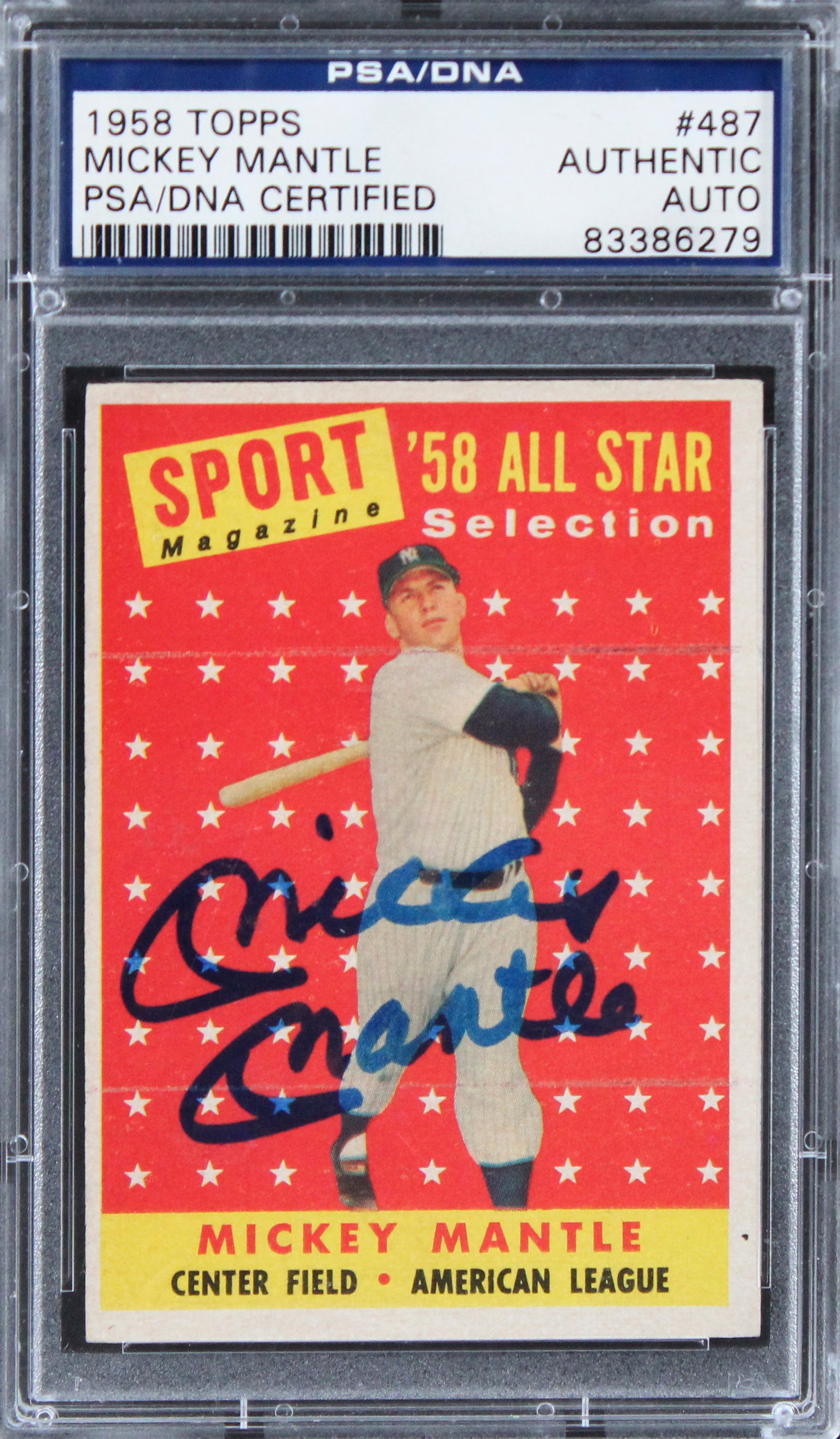 Yankees Mickey Mantle Authentic Signed 1958 Topps #487 Card PSA/DNA Slabbed