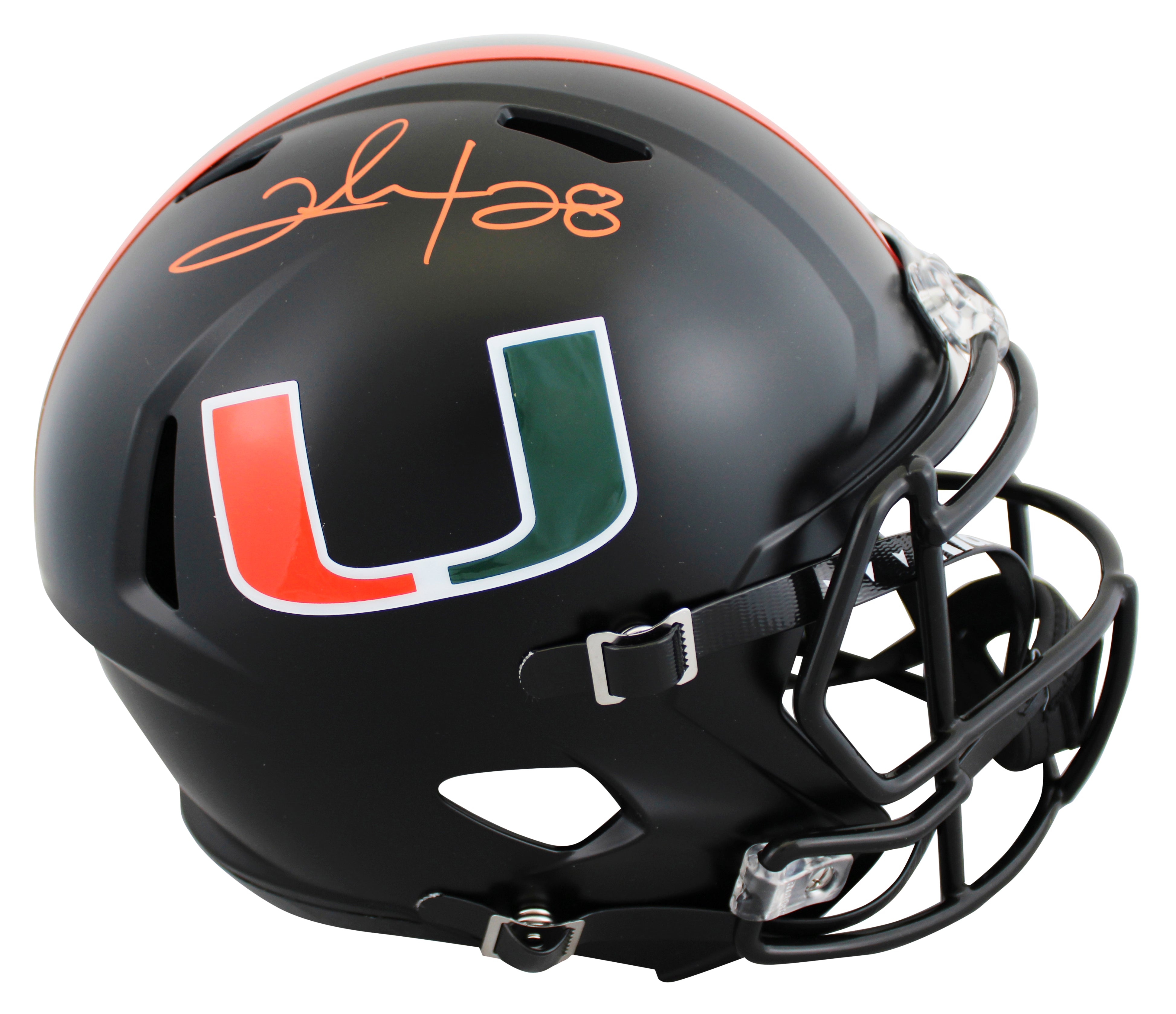 Miami Clinton Portis Signed 2017 Alt Black F/S Speed Rep Helmet W/ Case BAS Wit