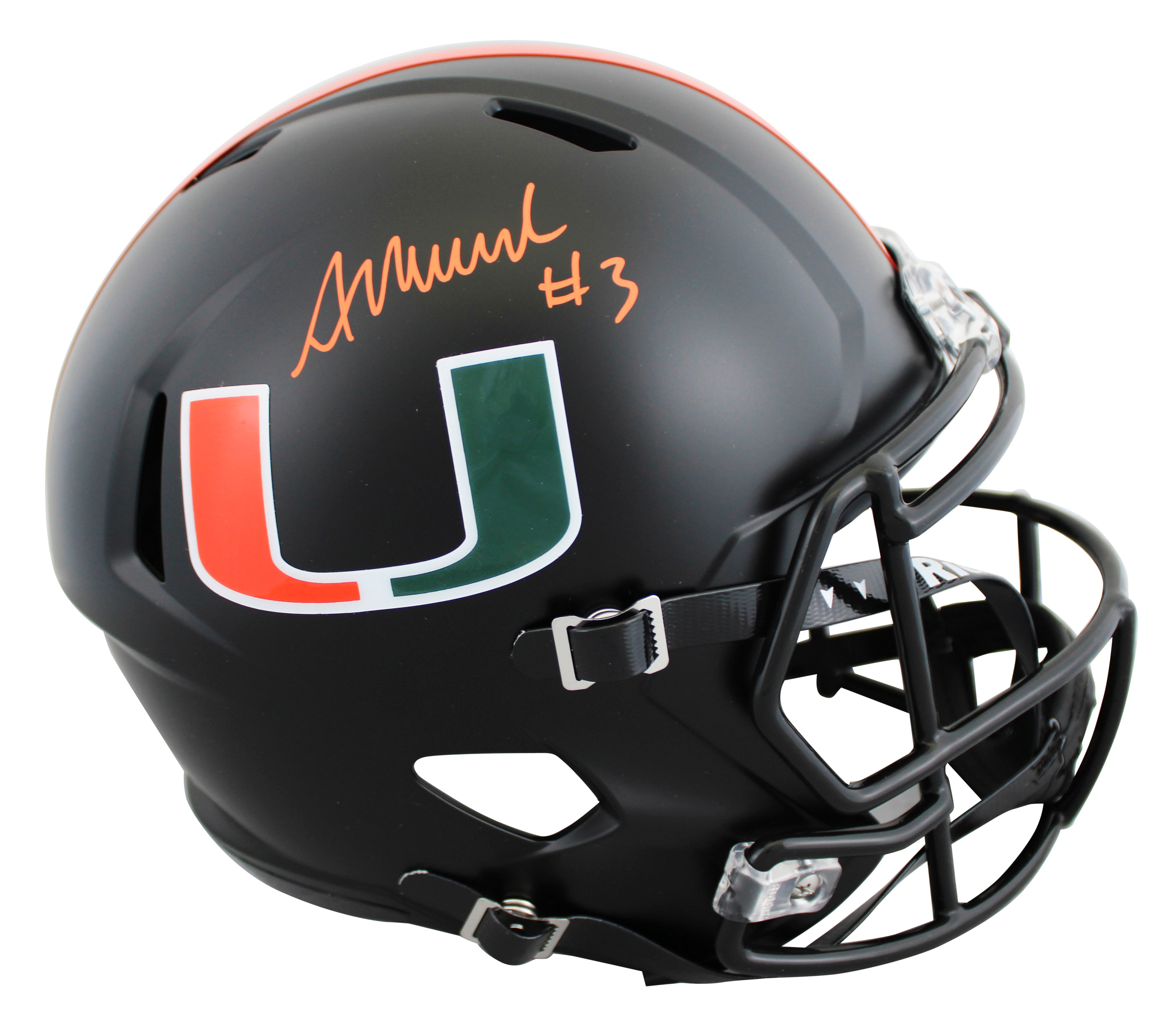 Miami Akheem Mesidor Signed 2017 Alt Black F/S Speed Rep Helmet W/ Case JSA Wit