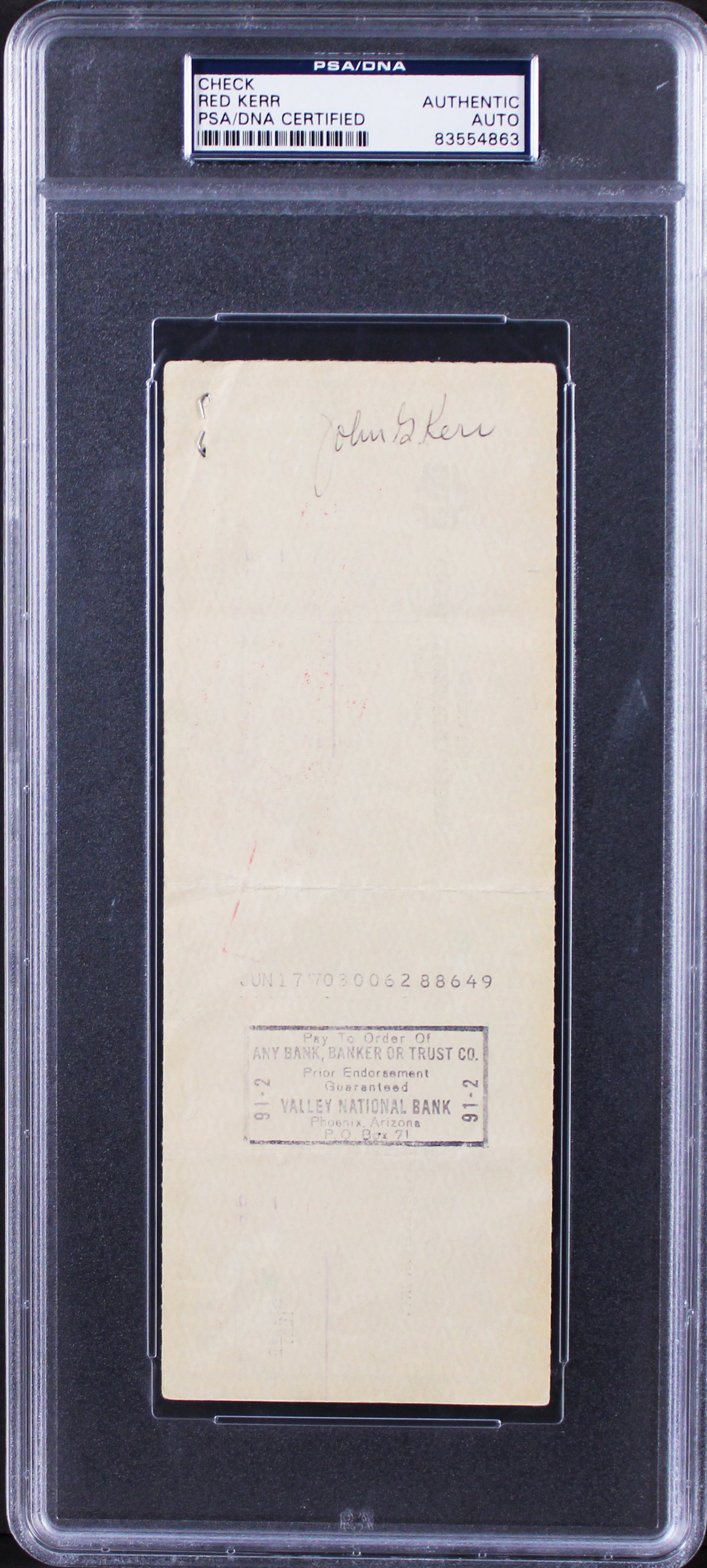 76ers Johnny Red Kerr Signed 3x8.25 Check Dated 6/15/1970 PSA/DNA Slabbed