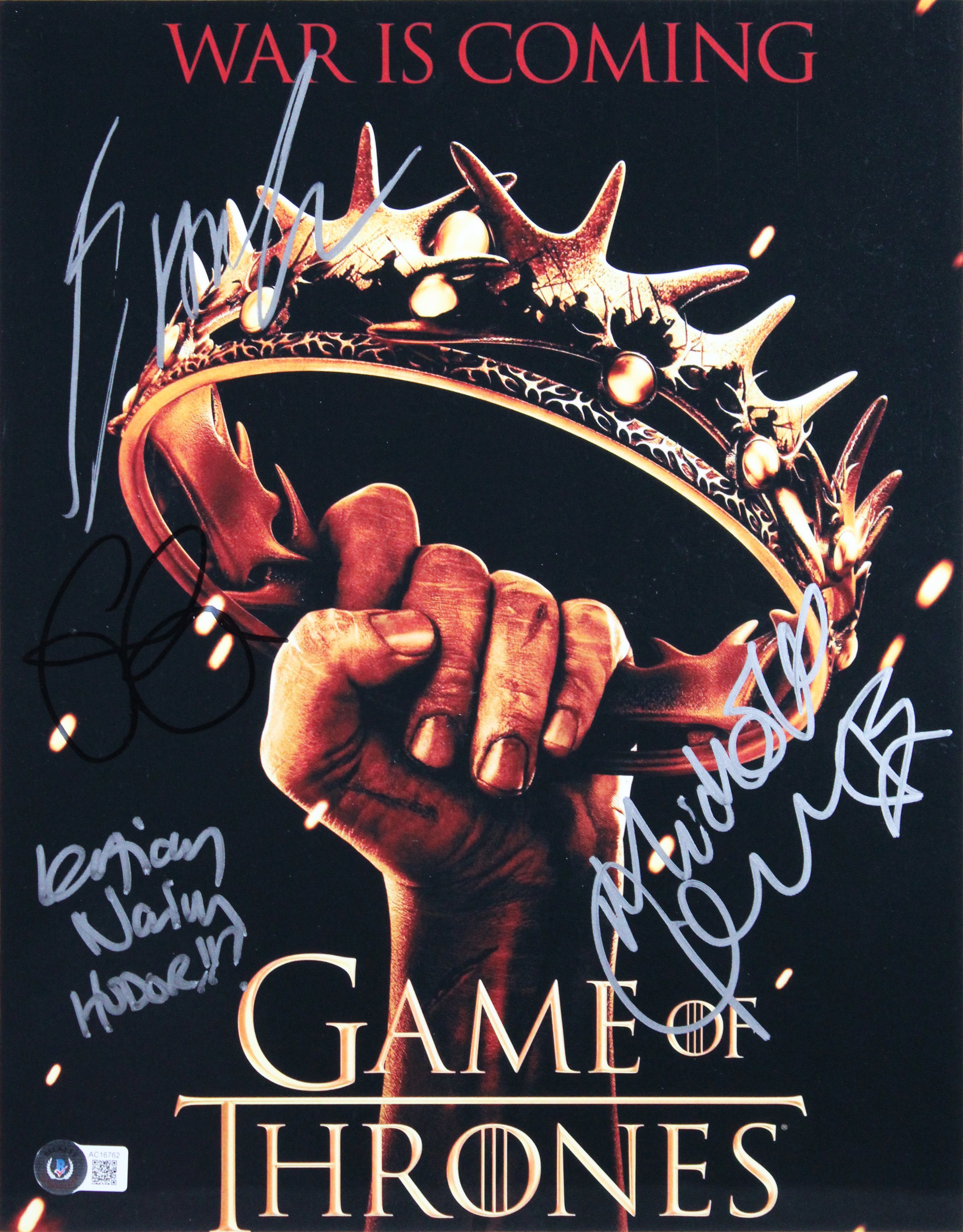 Game of Thrones (4) Clarke, Martin, Nairn +1 Signed 11x14 Framed Photo BAS