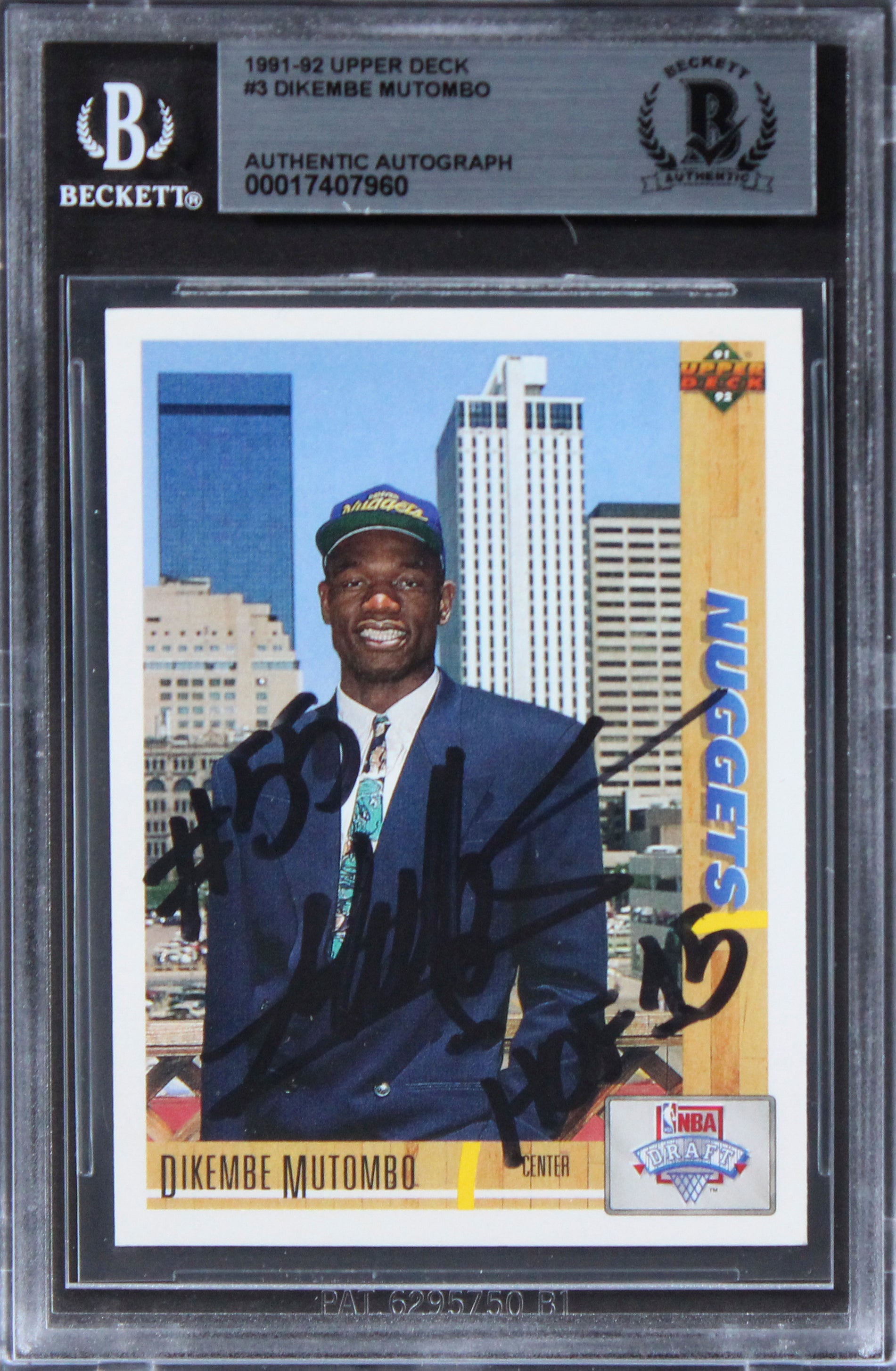 Nuggets Dikembe Mutombo Authentic Signed 1991 Upper Deck #3 Card BAS Slabbed