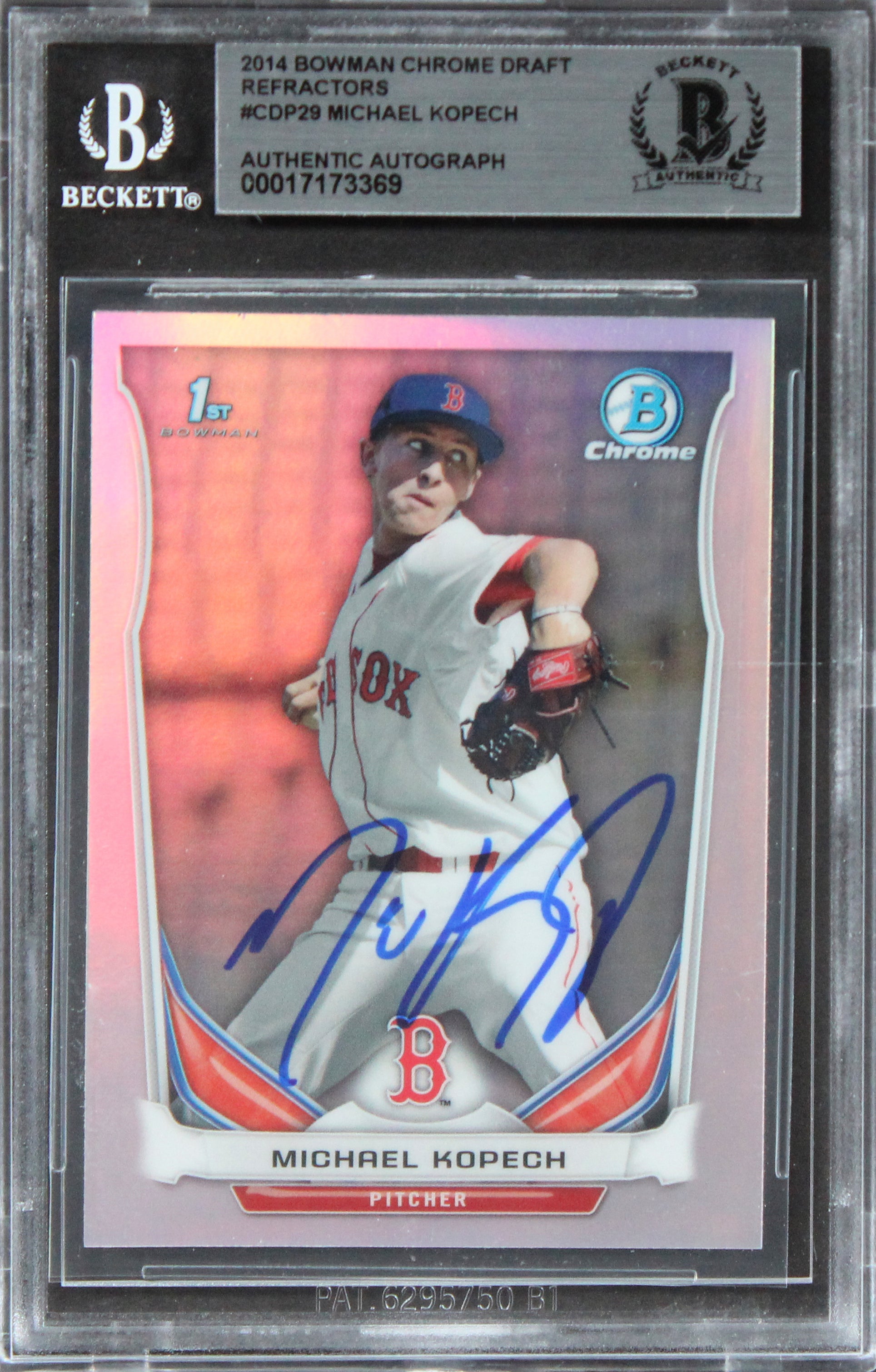 Red Sox Michael Kopech Signed 2014 Bowman Chrome Draft Ref #CDP29 Card BAS Slab
