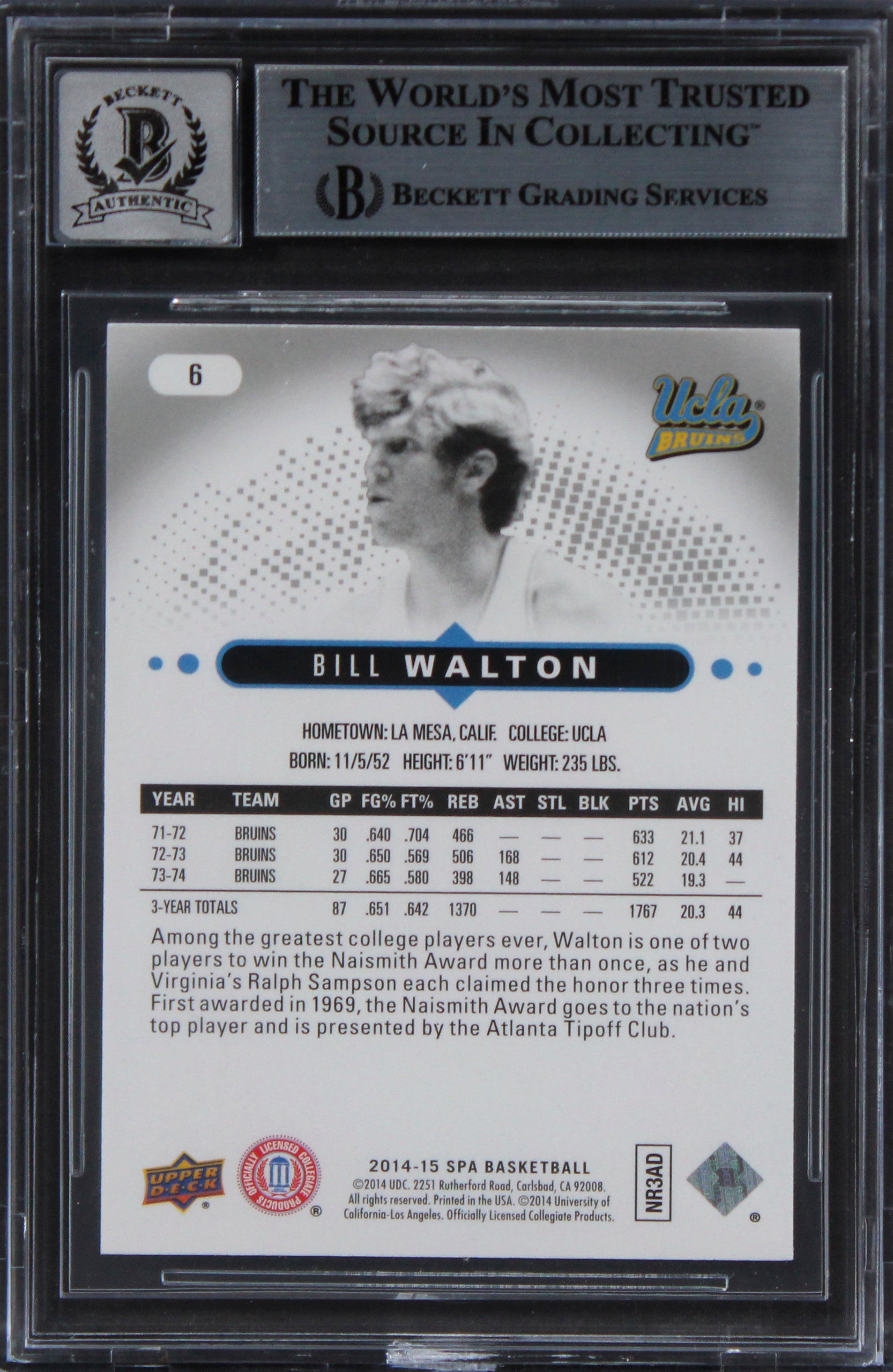 UCLA Bill Walton Authentic Signed 1997 Upper Deck #422 Card BAS Slabbed