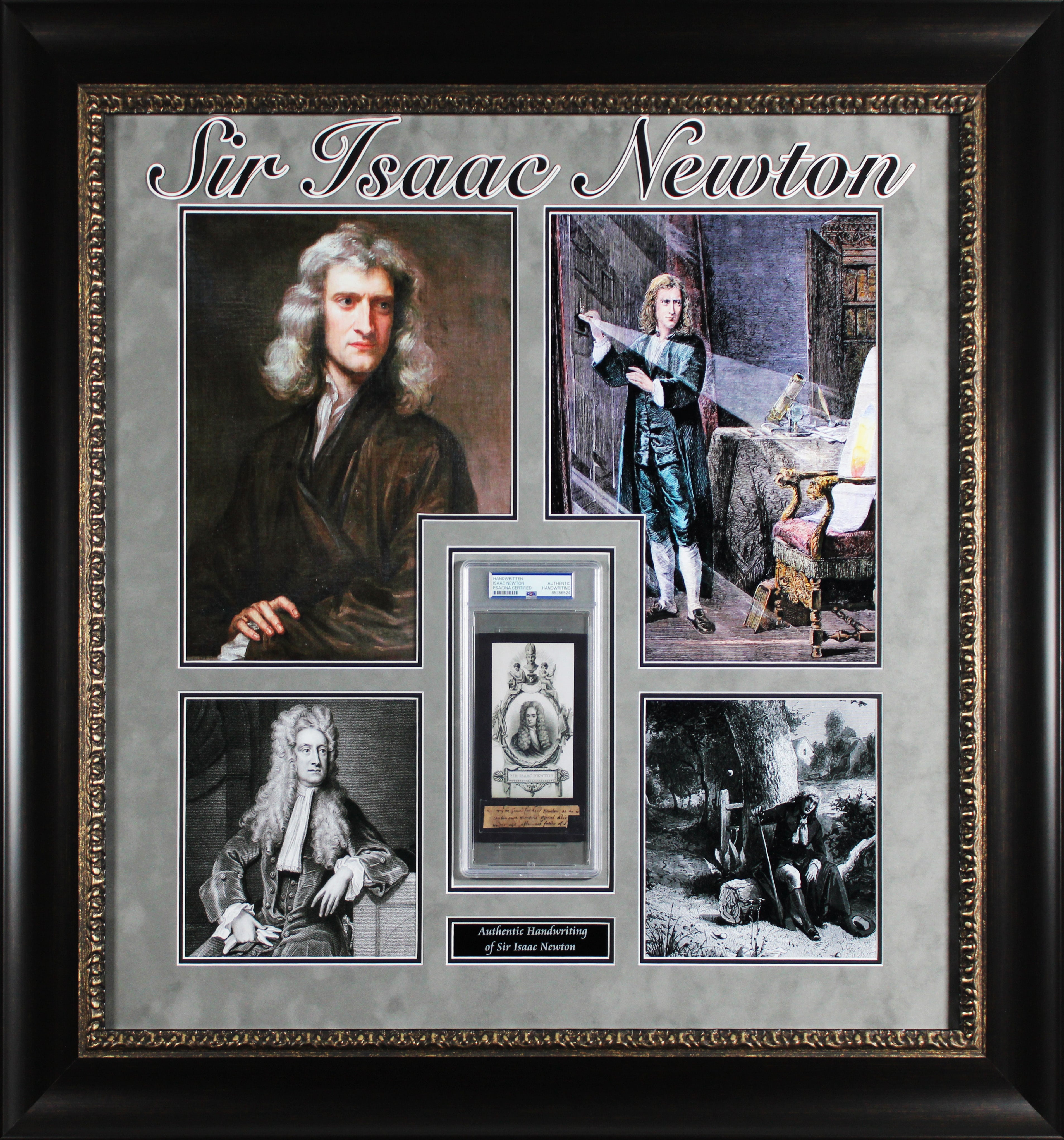 Isaac Newton Framed Authentic .75x3 Handwriting PSA/DNA Slabbed & BAS LOA