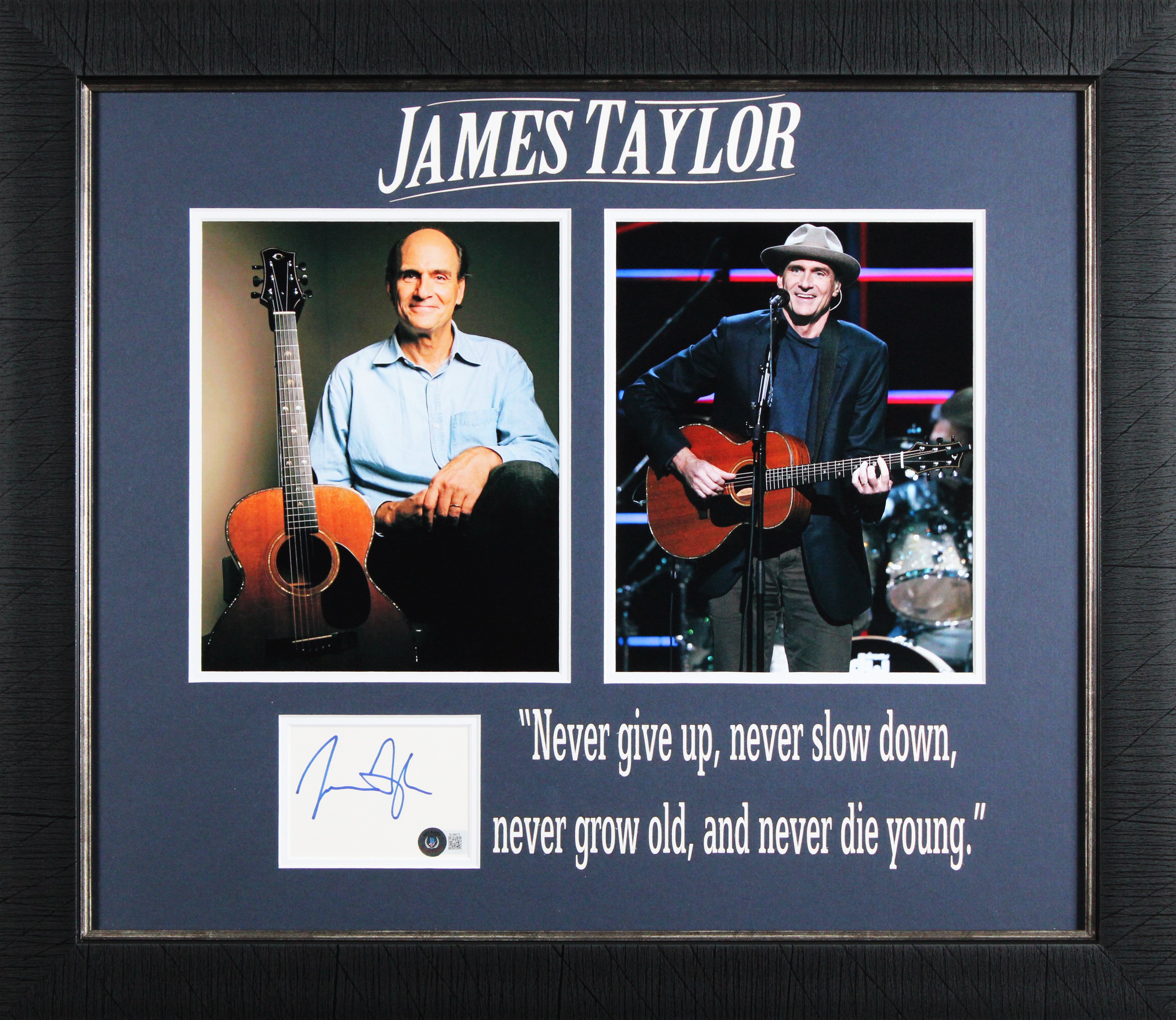 James Taylor Authentic Signed 3x5 Index Card Framed Display BAS #BL98072