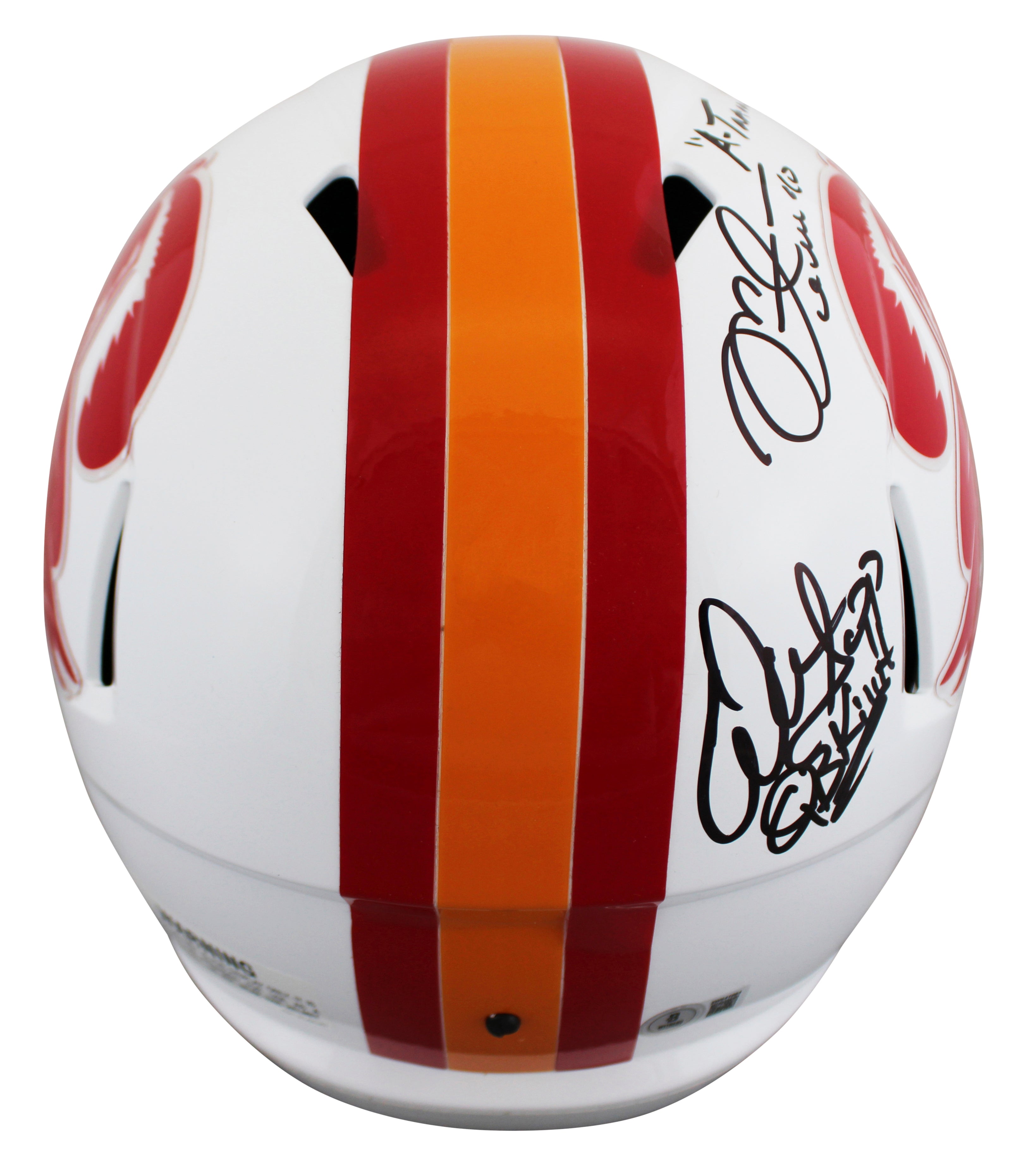 Bucs Warren Sapp & Mike Alstott Signed 1976-96 TB F/S Speed Rep Helmet BAS Wit
