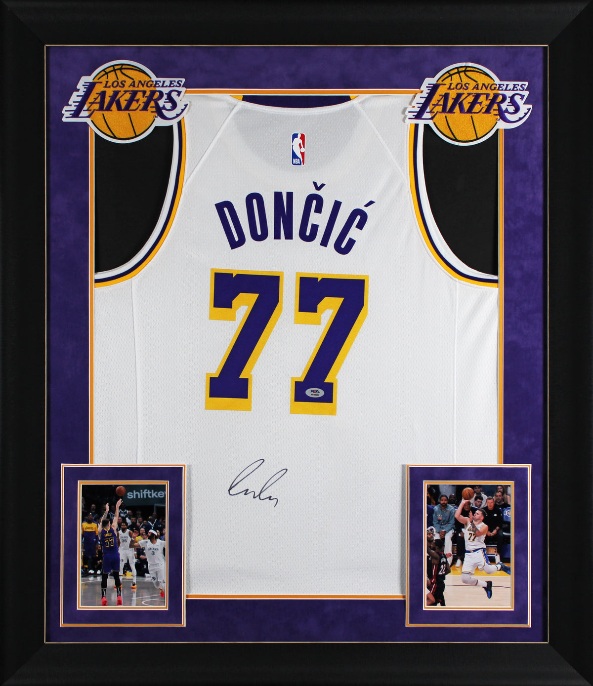 Lakers Luka Doncic Signed White Nike Swingman Framed Jersey PSA/DNA #AP89098