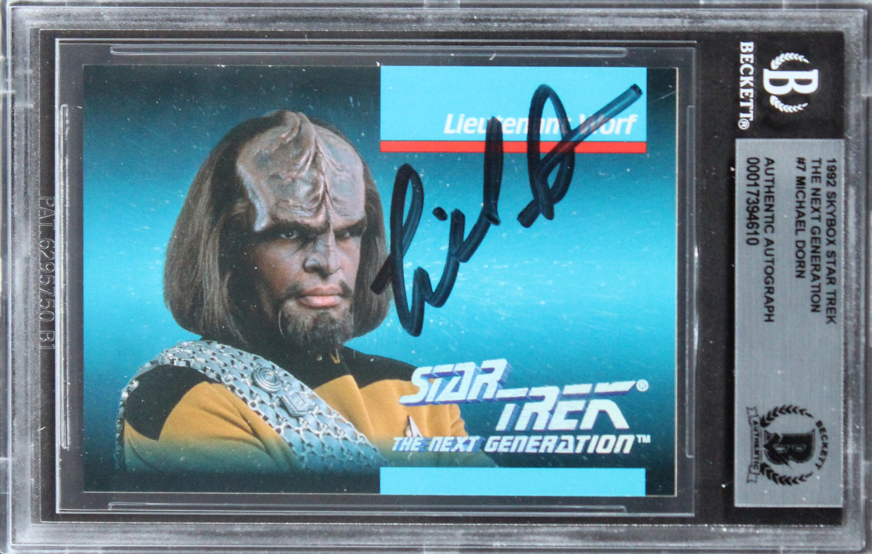 Michael Dorn Signed 1992 Skybox Star Trek The Next Generation #7 Card BAS Slab