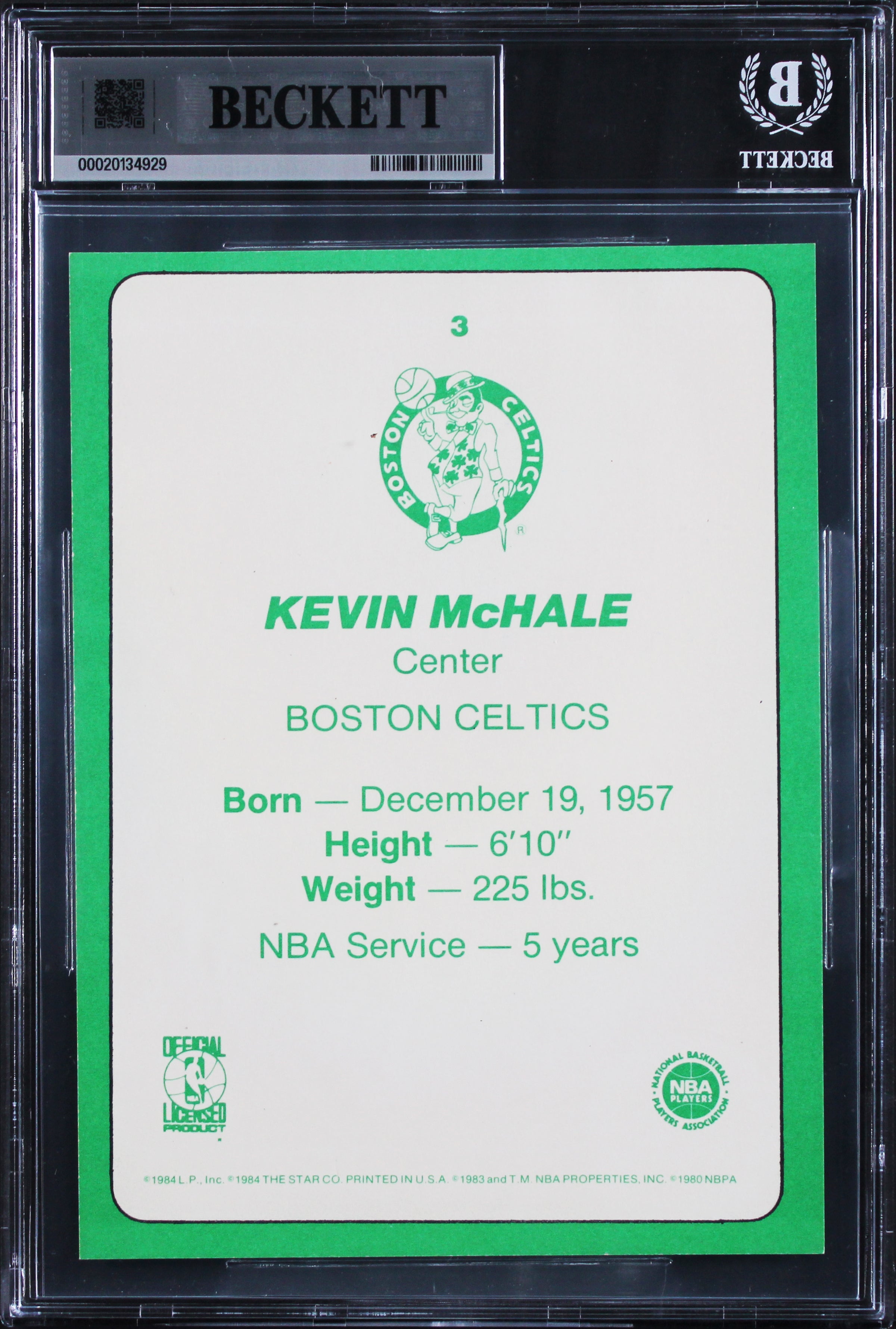 Celtics Kevin McHale 1985 Star Super Team 5x7 #3 Card Autographed BAS Slabbed