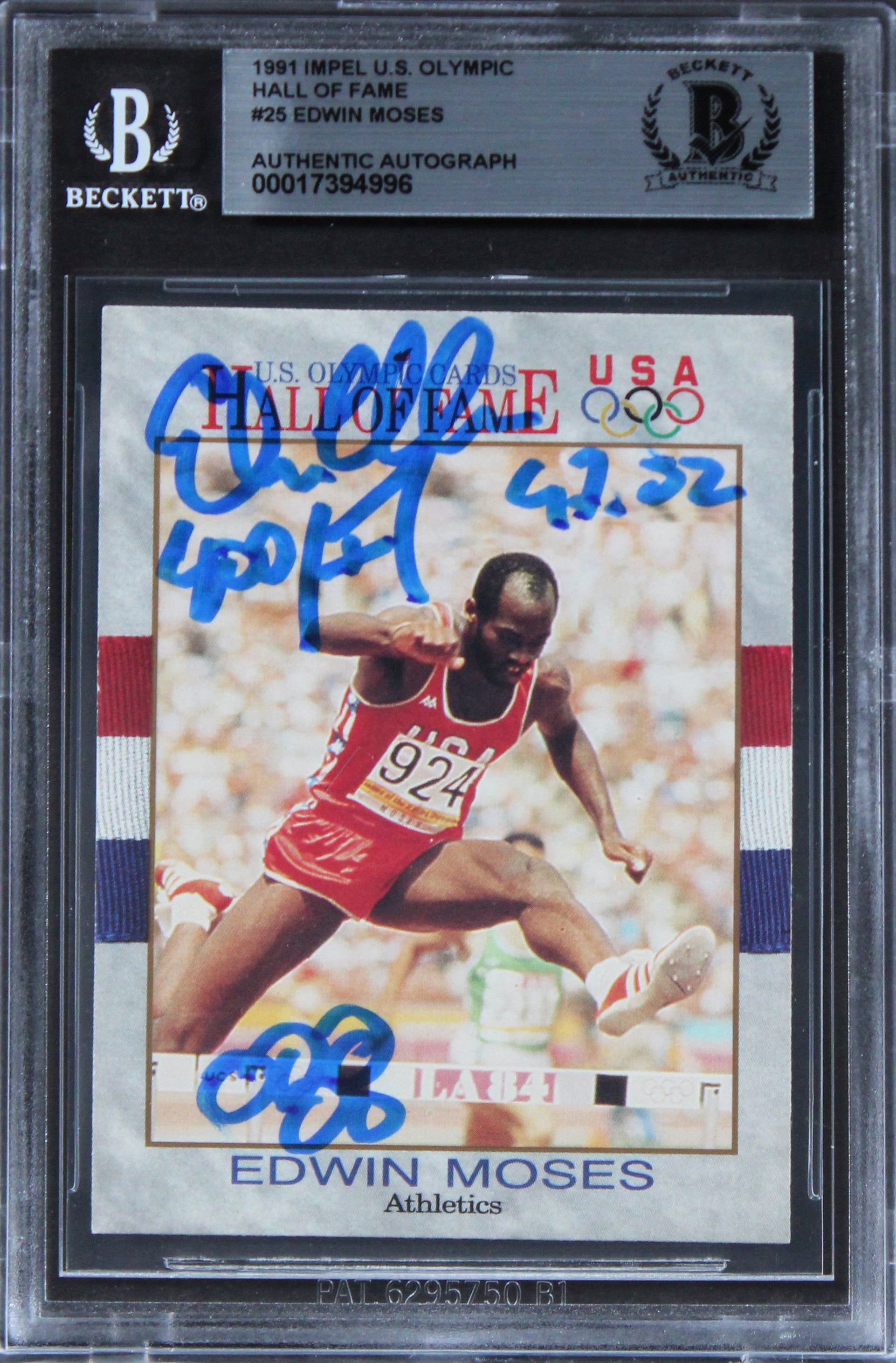 Edwin Moses "400, 47.02" Signed 1991 Impel U.S. Olympic HOF #25 Card BAS Slab