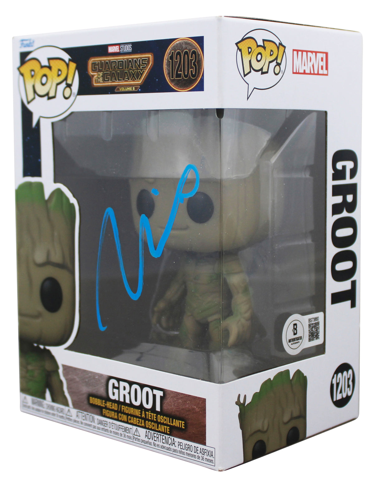 Vin Diesel GOTG Vol. 3 Signed Groot #1203 Funko Pop Vinyl Figure BAS #BS73860