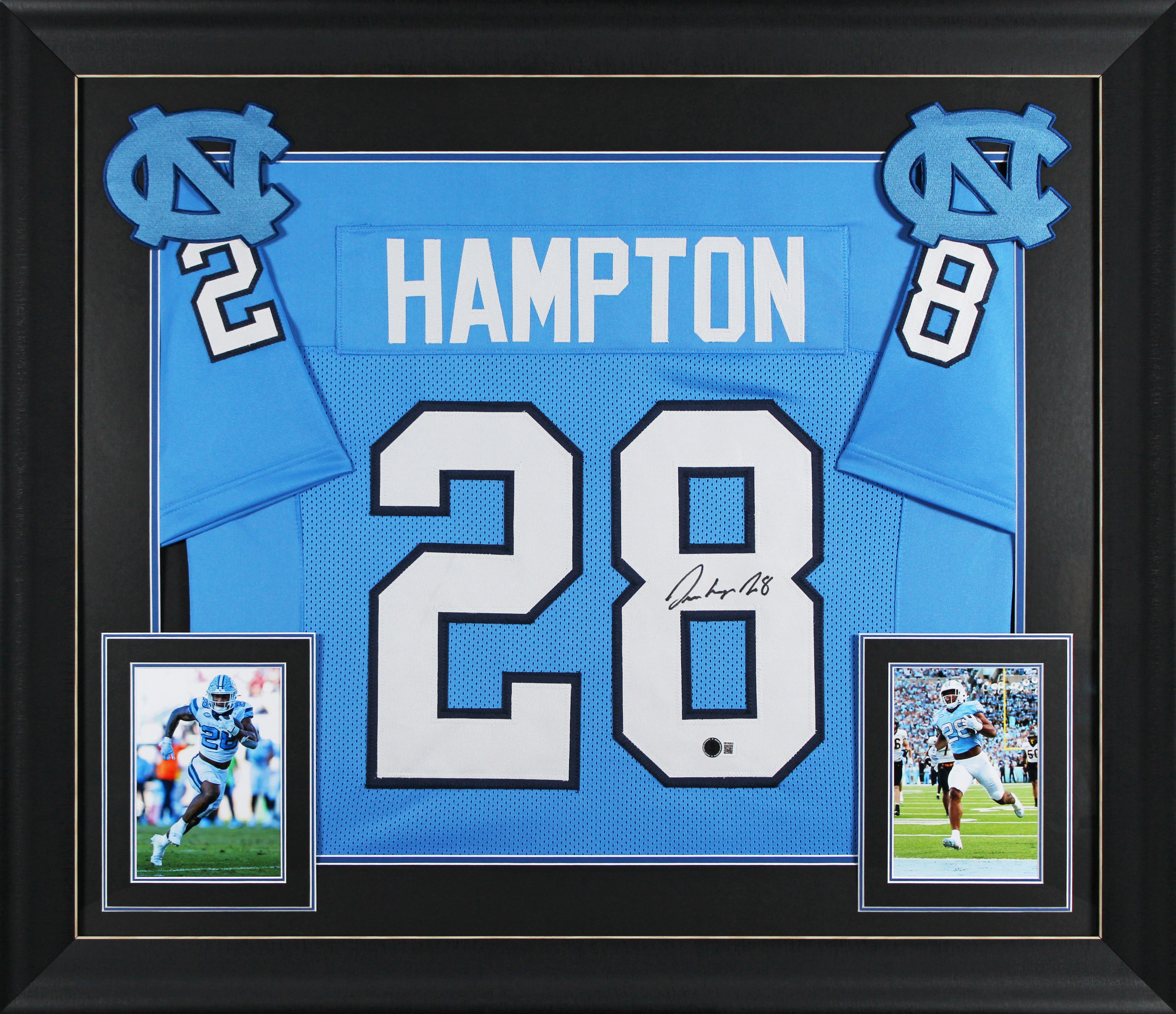 UNC Omarion Hampton Signed Carolina Blue Pro Style Framed Jersey BAS Witnessed