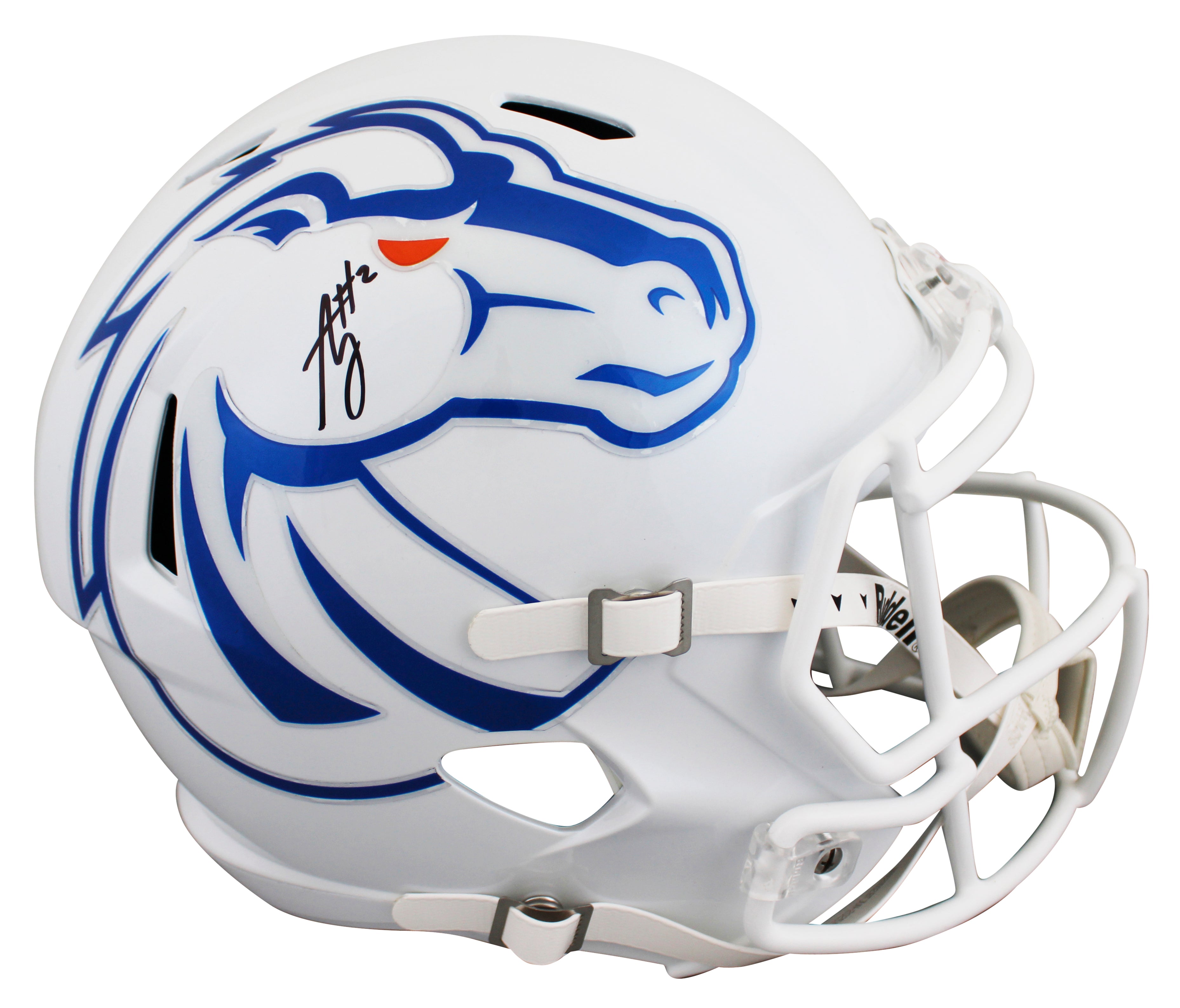 Boise State Ashton Jeanty Signed White F/S Speed Rep Helmet w/ Case BAS Wit 2