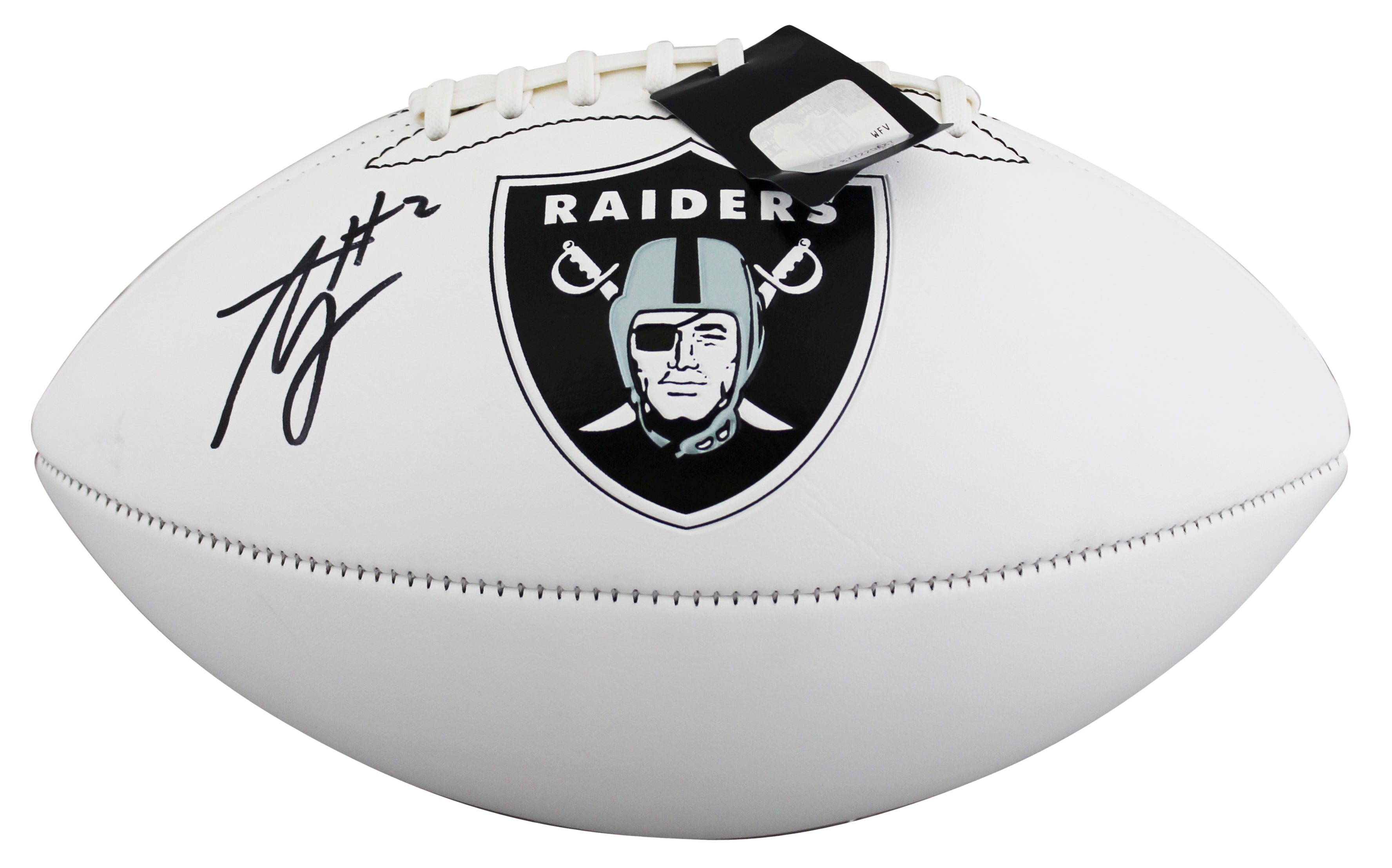 Raiders Ashton Jeanty Signed Franklin White Panel Logo Football W/ Case BAS Wit