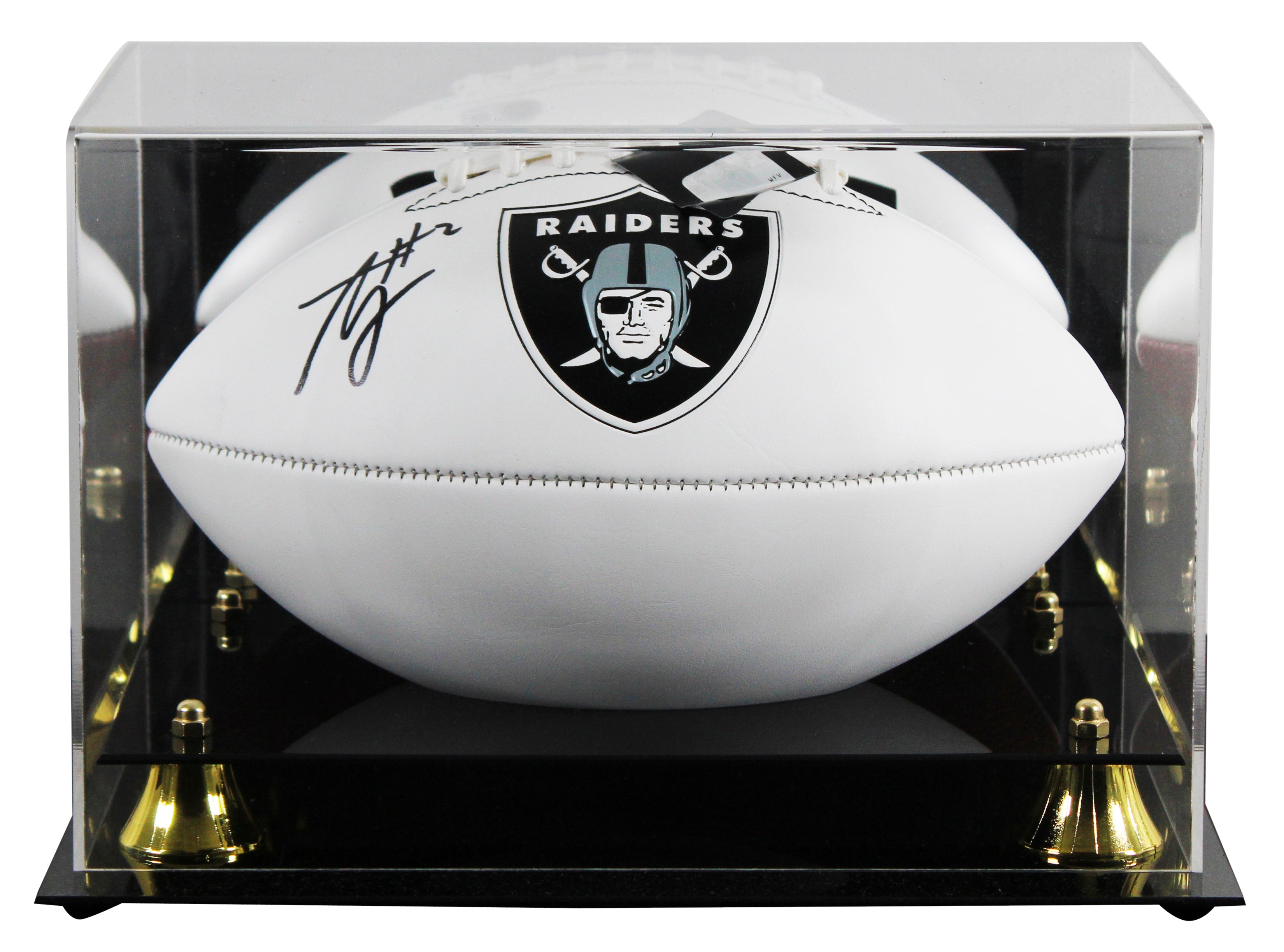 Raiders Ashton Jeanty Signed Franklin White Panel Logo Football W/ Case BAS Wit