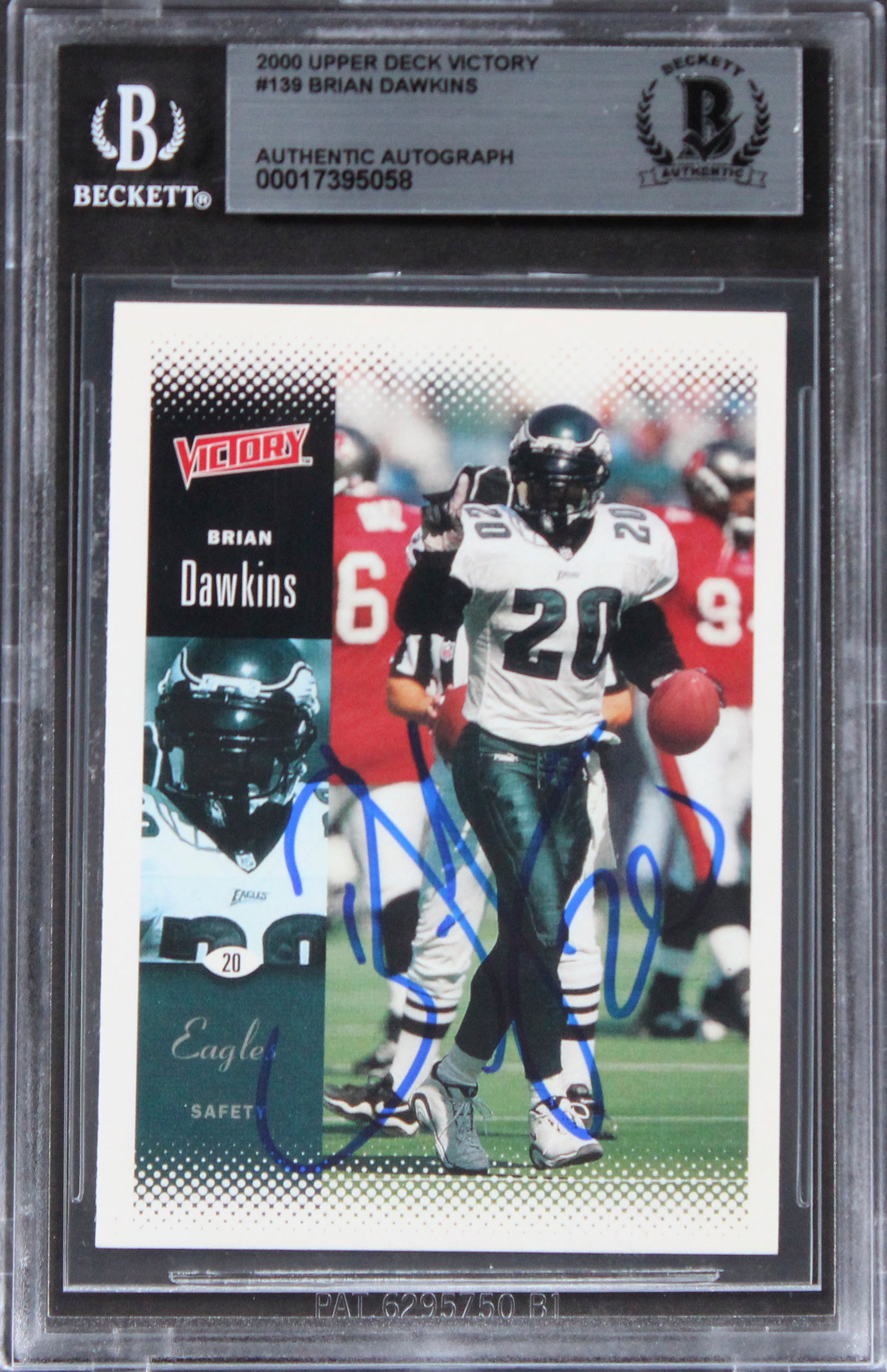 Eagles Brian Dawkins Signed 2000 Upper Deck Victory #139 Card BAS Slabbed