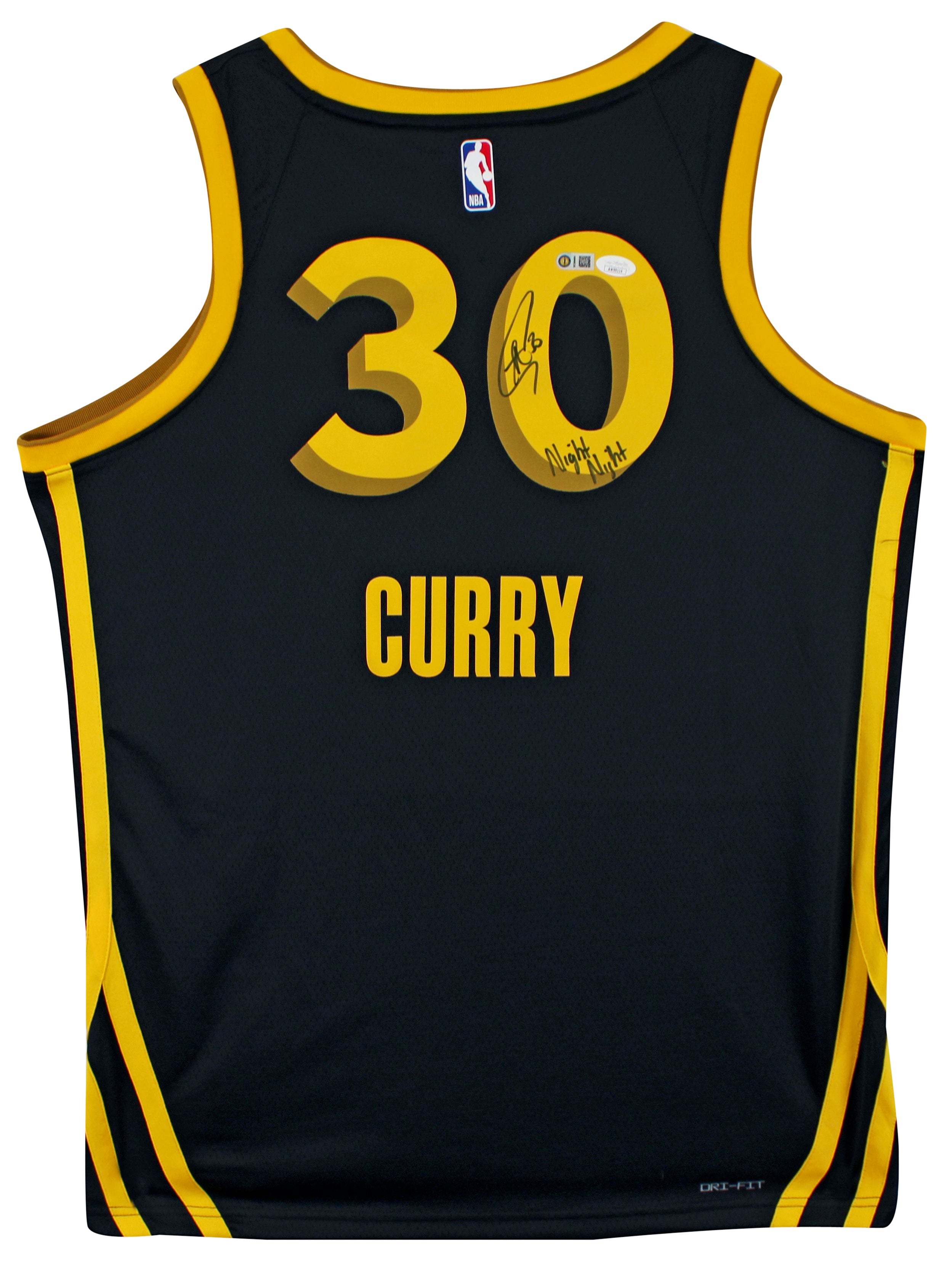 Warriors Stephen Curry "Night Night" Signed Black Nike 2023 City Ed. Jersey JSA