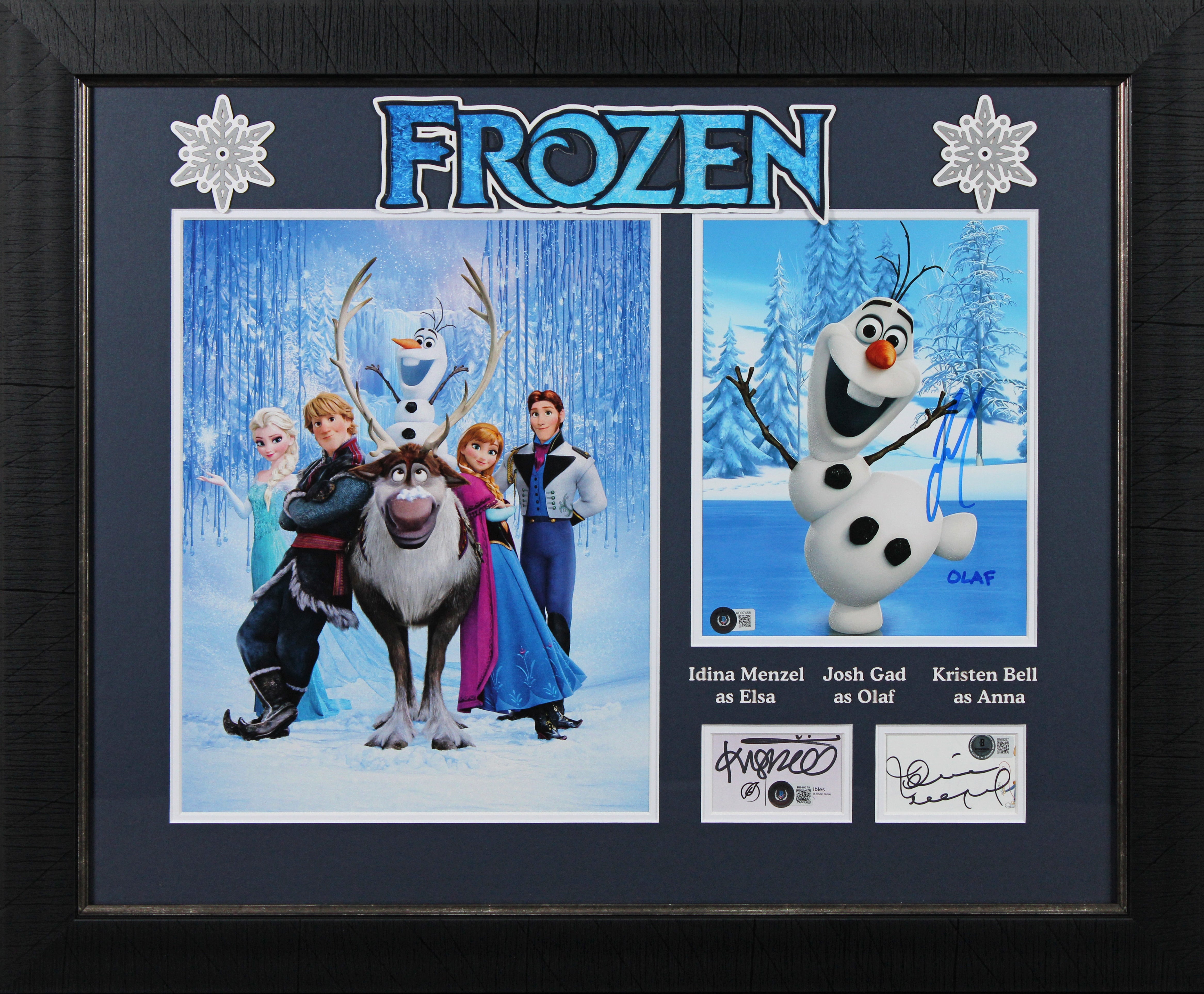 Frozen Idina Menzel, Josh Gad & Kristen Bell Authentic Signed Framed Display BAS