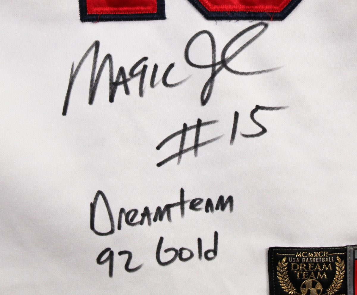 Magic Johnson "#15 Dream Team 92 Gold" Signed White Nike Team USA Jersey BAS W